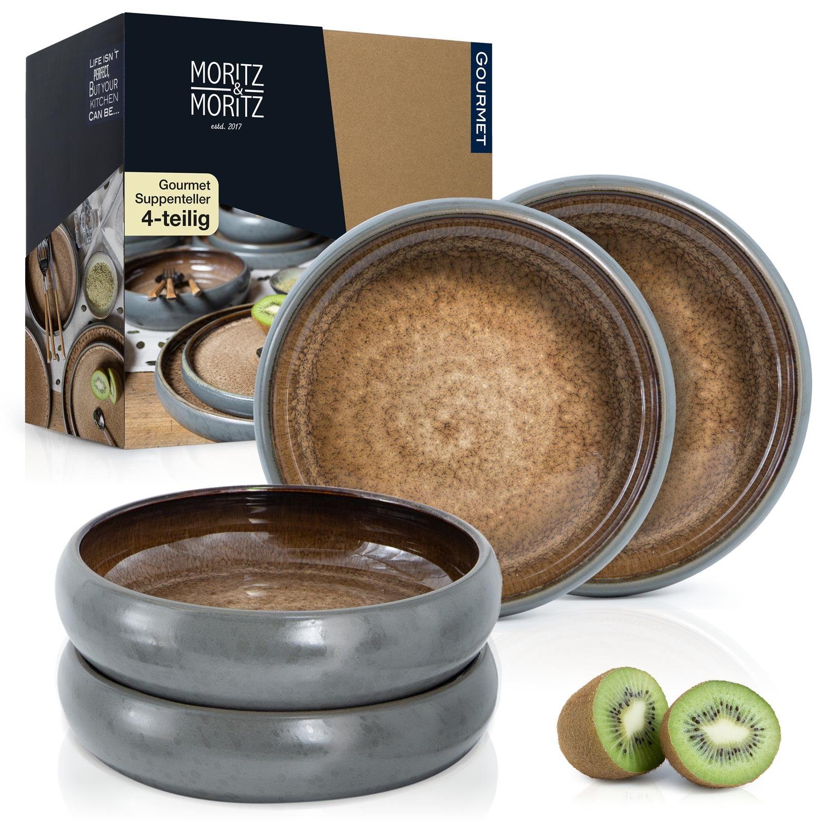 Moritz & für Moritz Geschirr & Nudeln, Suppen (4 Moritz Bowl 4tlg Moritz Müsli Suppe, Set Salat Reaktiv, oder Teller Suppenteller Beige St), Schüssel