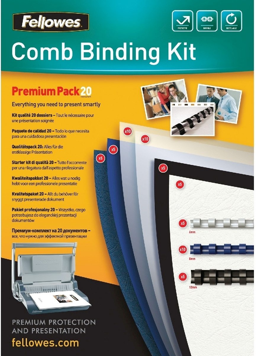 FELLOWES Thermo-Bindemappe Plastikbindung Premium-Kit für 20 Bindungen 60-teilig, (