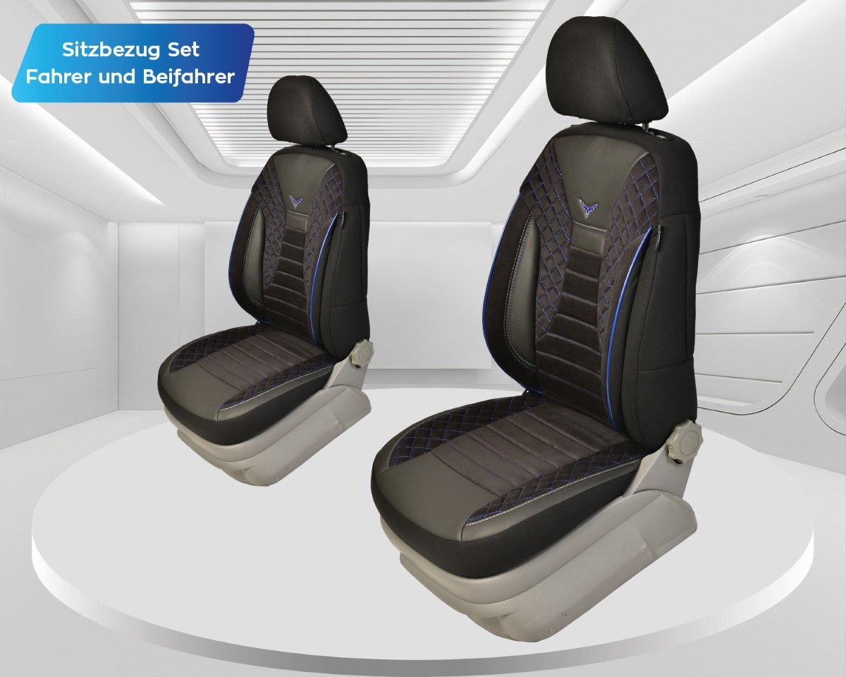 BREMER SITZBEZÜGE Autositzbezug für Mercedes CLS C218 Bj 2011-18 (PS806), Set, 2-tlg., Schonbezüge Sitzbezüge Fahrer und Beifahrer, in Schwarz/Blaue Naht