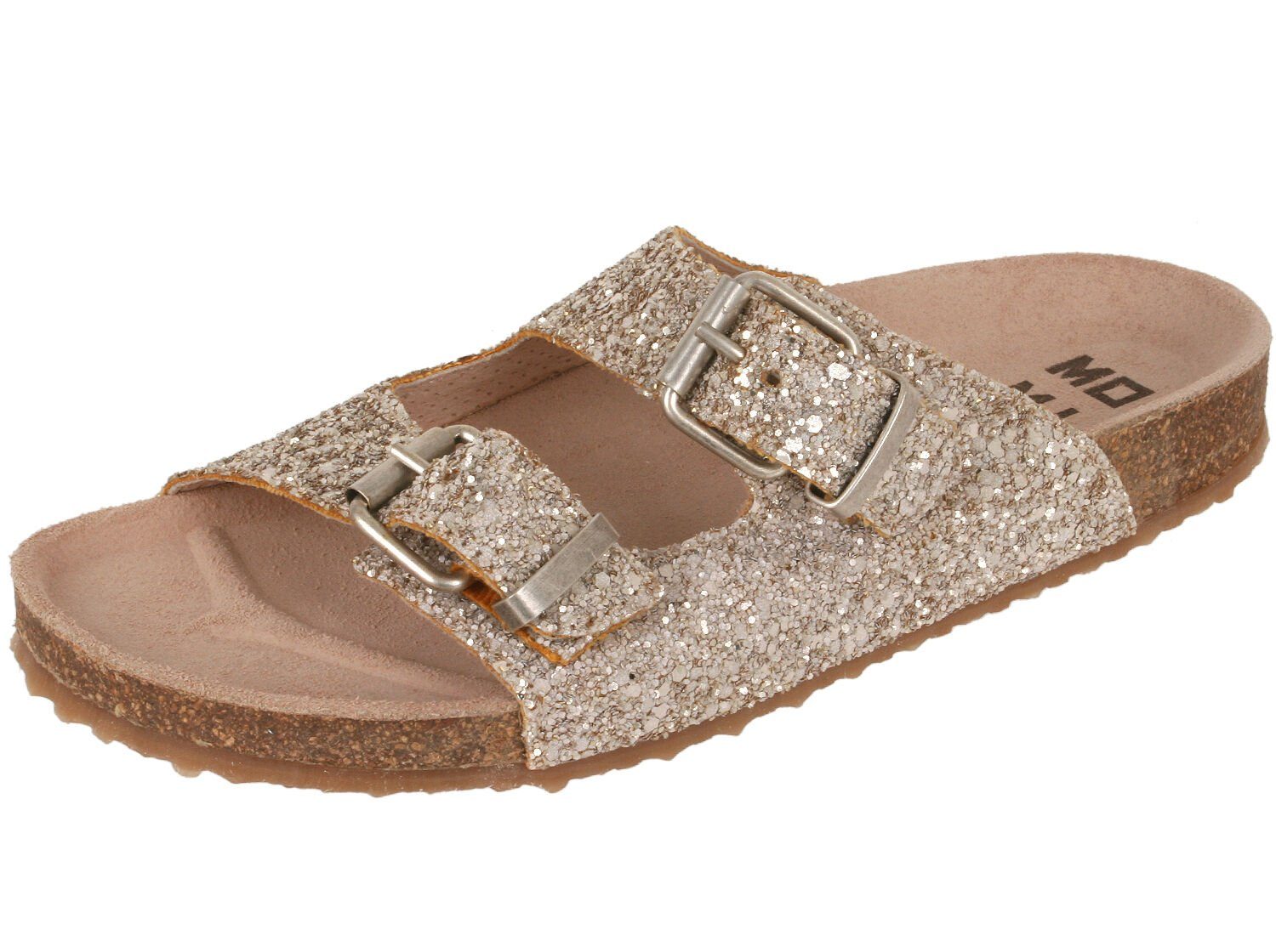 Momino 1277N Butterweiche Pantoletten Sandalen Gold Korkfußbett Pumps