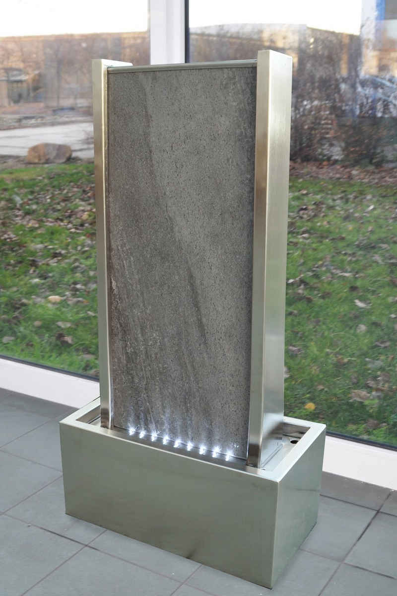 Köhko Zimmerbrunnen ca. 78 CM Kombination aus Naturstein und Edelstahl Wasserfall mit LED
