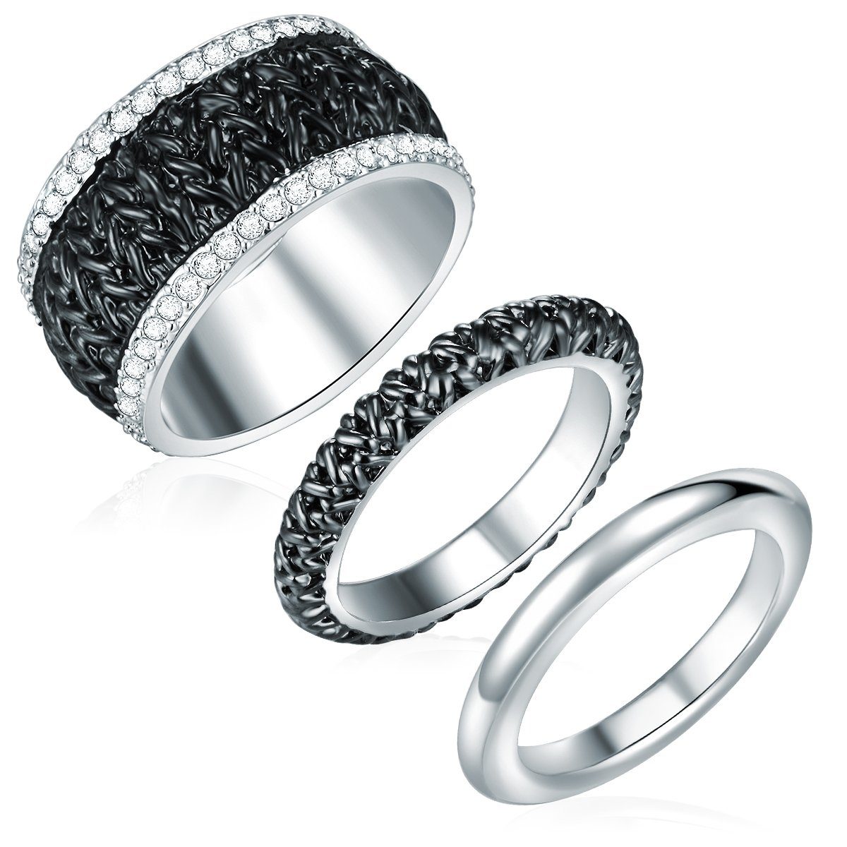 Lulu & Jane Fingerring 3er Set Ringe verziert mit Kristallen von Swarovski® weiß