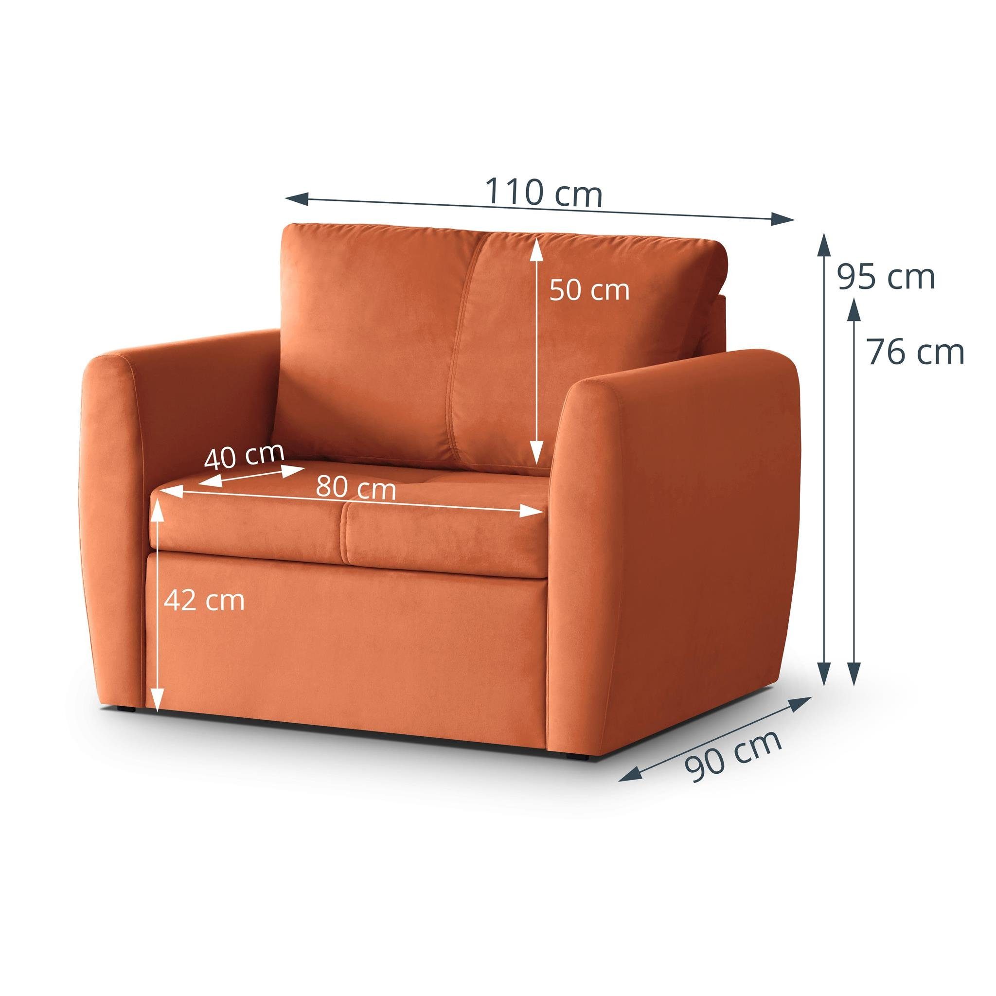 Beautysofa Relaxsessel Kamel (im modernes Velours Schlaffunktion, aus Bettkasten Design), und mit Orange Polstersessel Sessel 17) (trinity