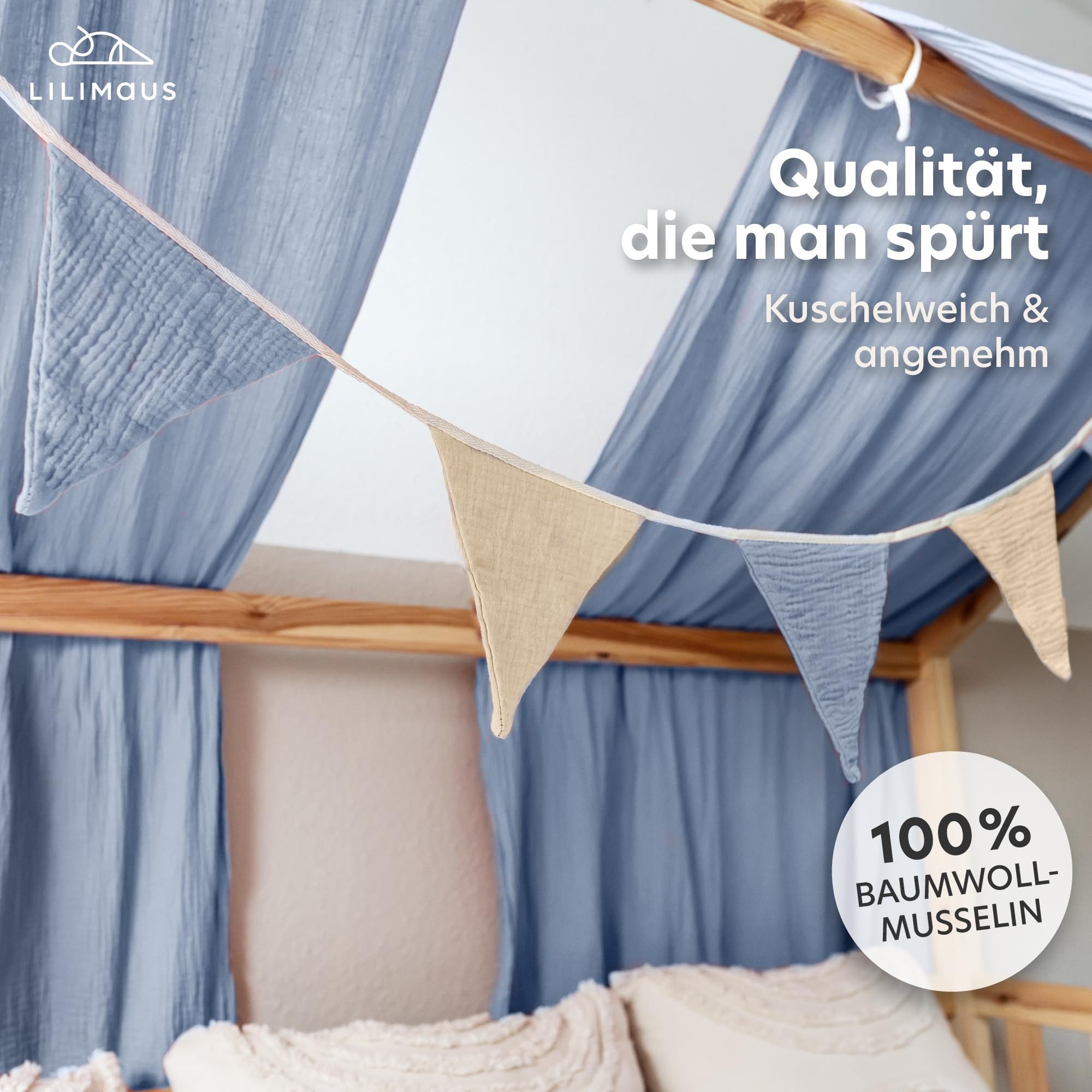 lilimaus Wimpelkette Sternenkette für Kinderzimmer - handgenähte Stoff-Girlande, handgefertigte Stoff-Girlande ca. 300 cm - Wimpel oder Sterne – Bild 3 von 5