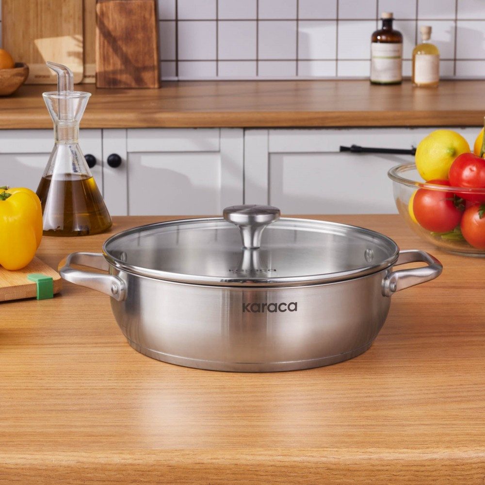 Karaca Kasserolle Karaca Elite Edelstahl-Kasserolle Flach 26 cm 3,4 L