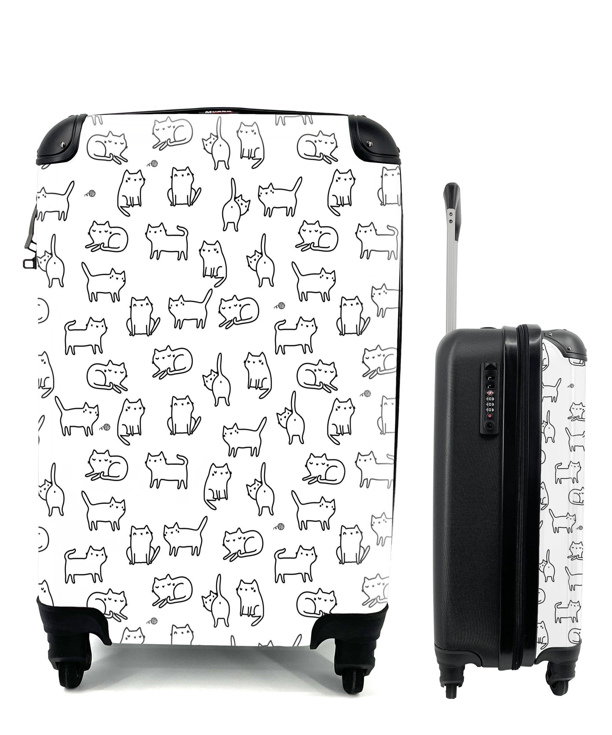 MuchoWow Mädchen Katze Reisetasche Handgepäck Reisekoffer mit Kinder 4 Rollen, rollen, - - Trolley, Muster Kinder, Handgepäckkoffer für - - Ferien, Mädchen -