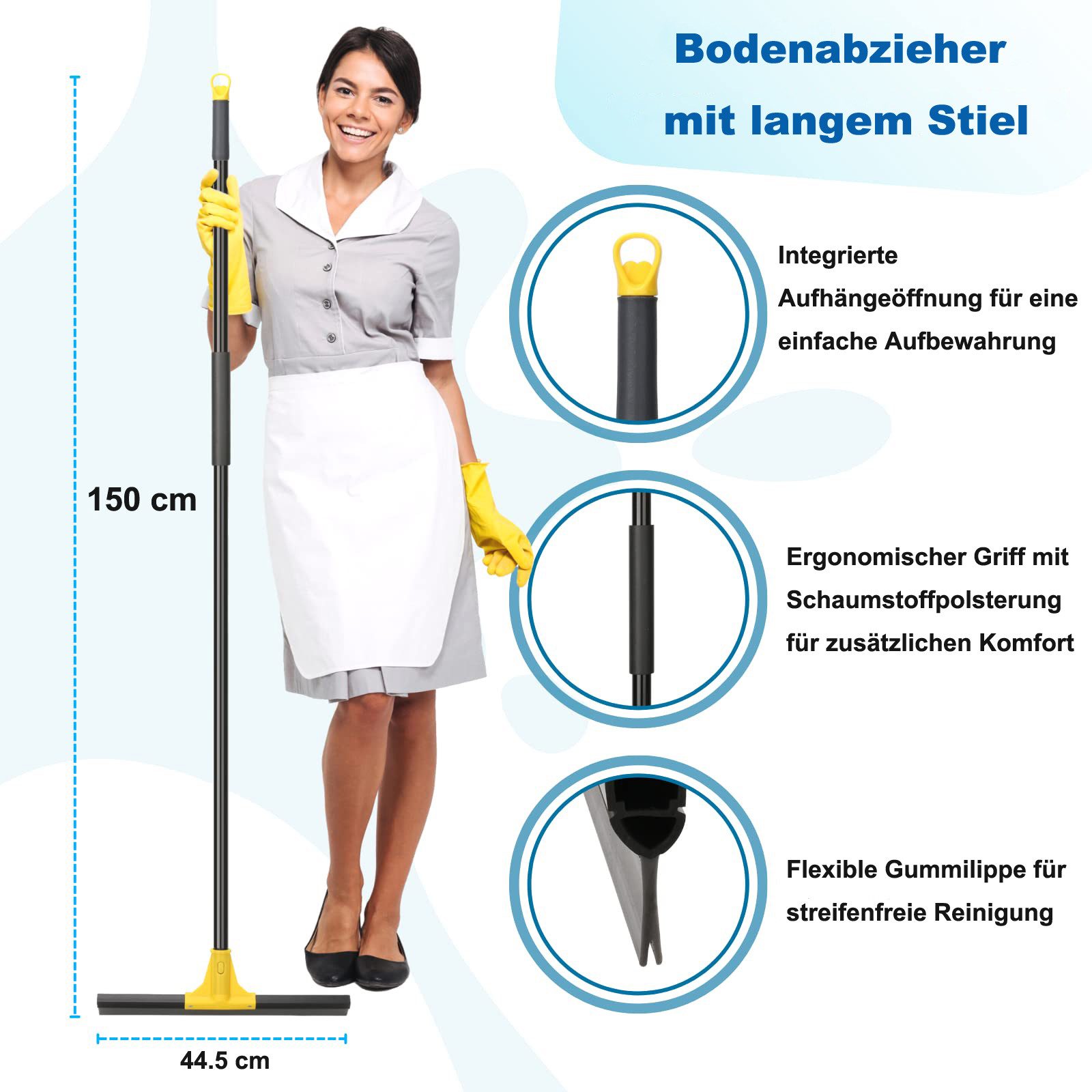 Agger Wasserabzieher Bodenabzieher mit Gummilippe und Langstiel – Wasserschieber, (1-St), für Fliesen, Dusche, Fenster, Garage & Terrasse – Bild 4 von 5