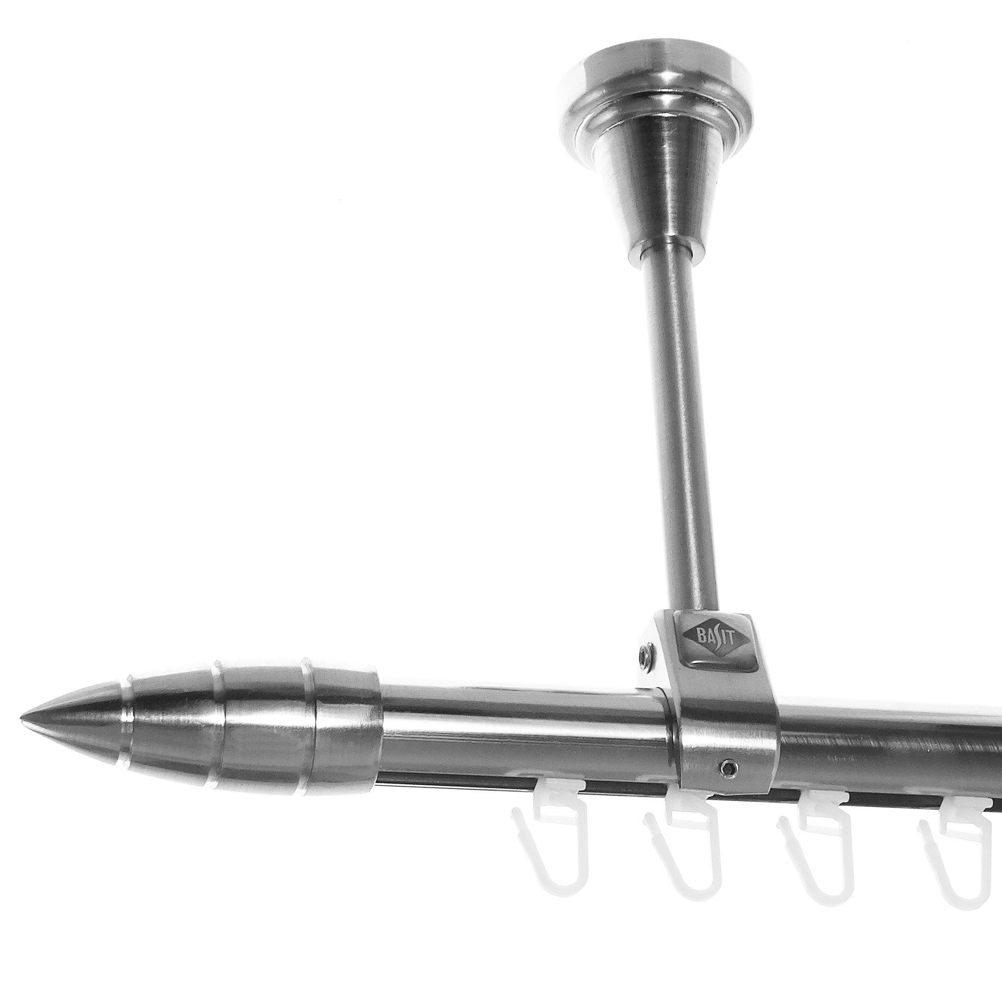 BASIT Gardinenstange Innenlauf Edelstahloptik 20mm mit Deckenträgern 280 cm E81, Ø 20 mm, 1-läufig, verschraubt, Aluminium, D51I 280 cm E81 Spitze mit Rillen