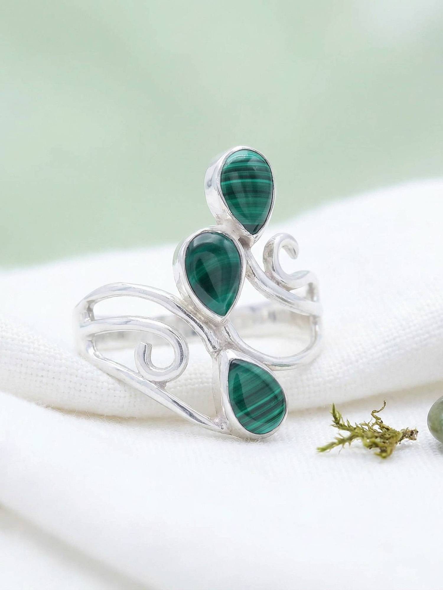 mantraroma Silberring SIDISTI aus 925 Silber mit Malachit (Ring mit Schmuck günstig online kaufen