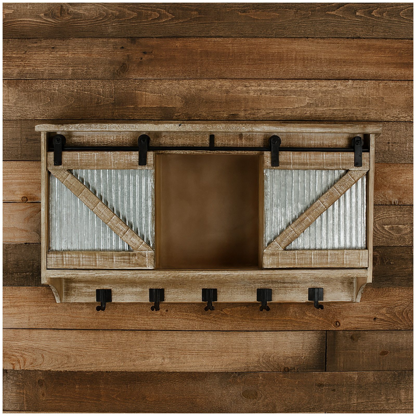 HTI-Living Wandregal Rustikaler Wandschrank mit Schiebetüren und Haken, Stü günstig online kaufen