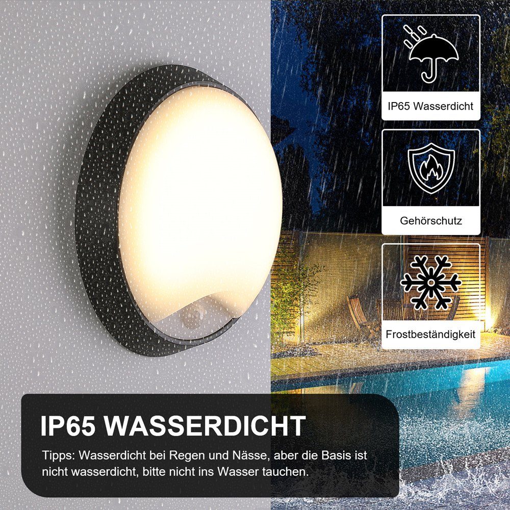 von iscooter Wänden IP54 Bewegungsmelder LED Rund Aussenleuchte, LED Außen, 10W m Innen 10 Wandleuchte fest LED Wand-Lampe mit integriert, Reichweite, Außenbeleuchtung Warmweiß, Außen-Wandleuchte