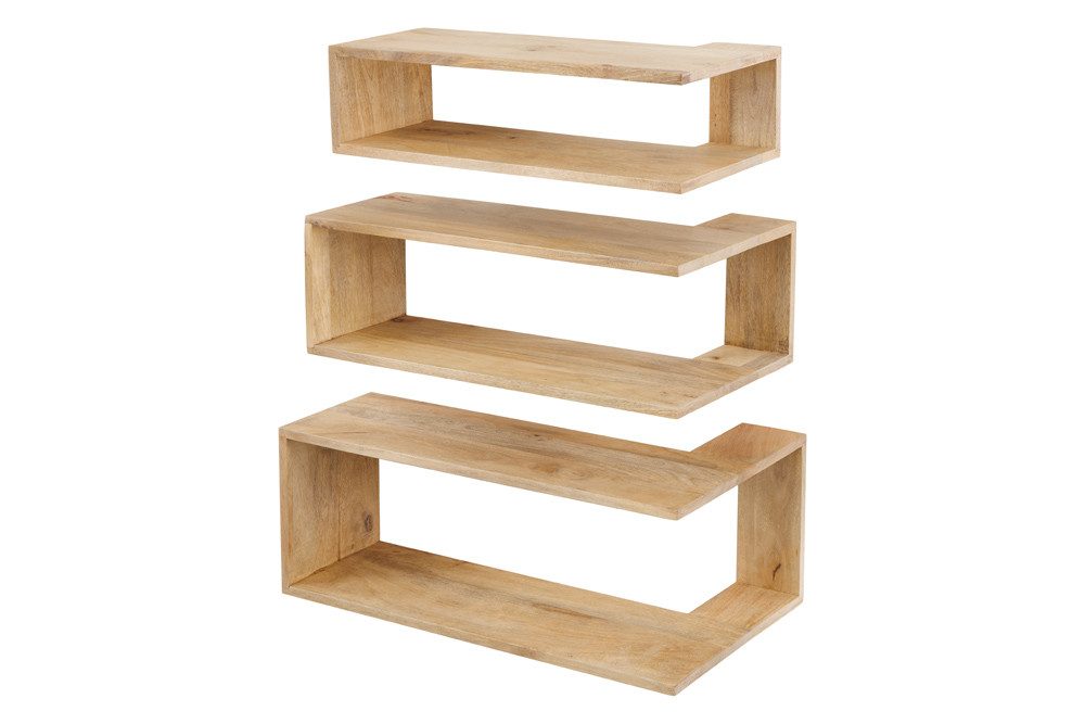 riess-ambiente Wandregal SURREAL 3er Set natur – Mango-Massivholz, lackiert, Außenecke, Set 3-tlg., offene Eckregale für Deko & Bücher – ideal für Wohn- und Arbeitszimmer