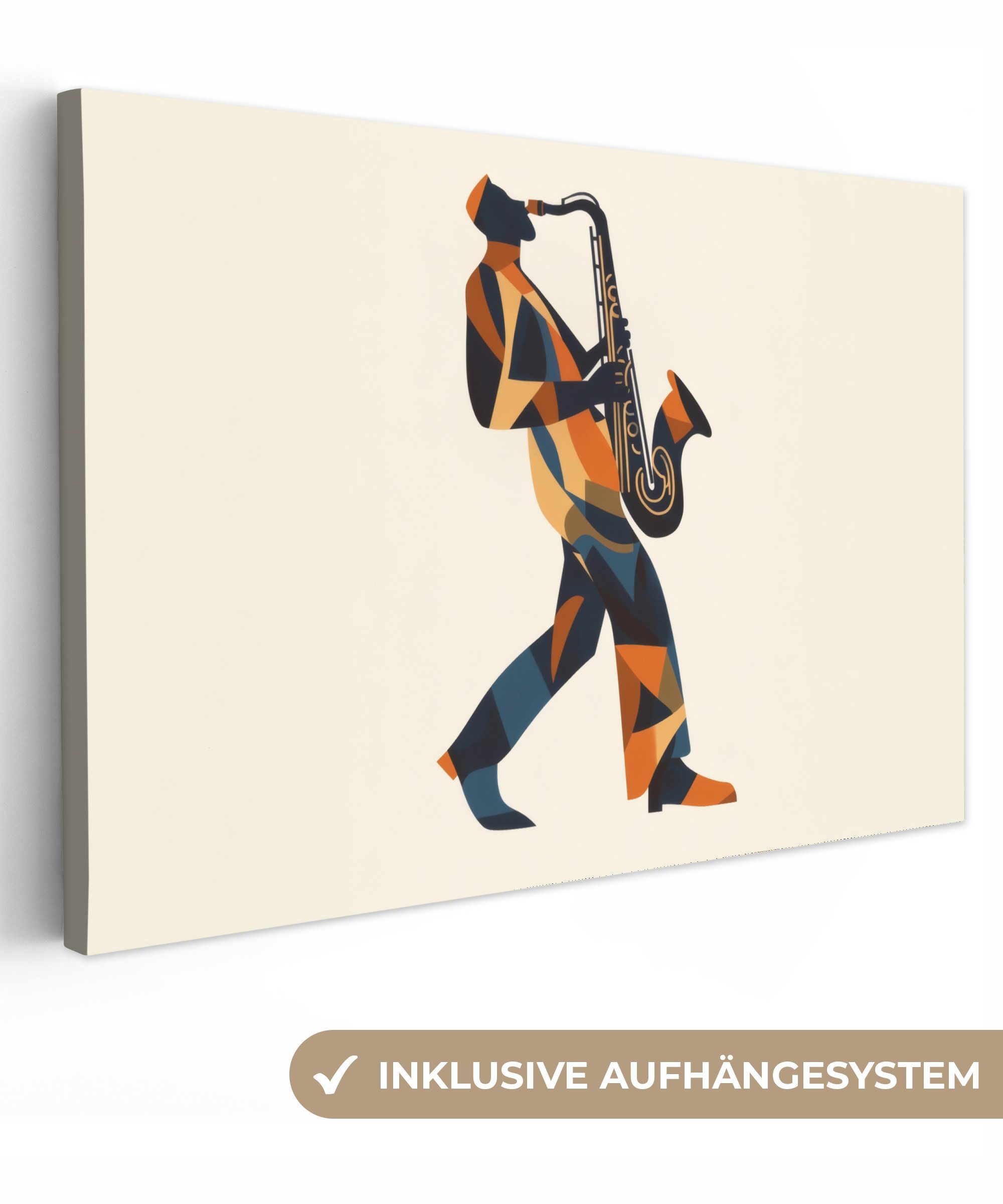 OneMillionCanvasses® Leinwandbild Saxophon - Abstrakt - Person - Blau, Foto günstig online kaufen