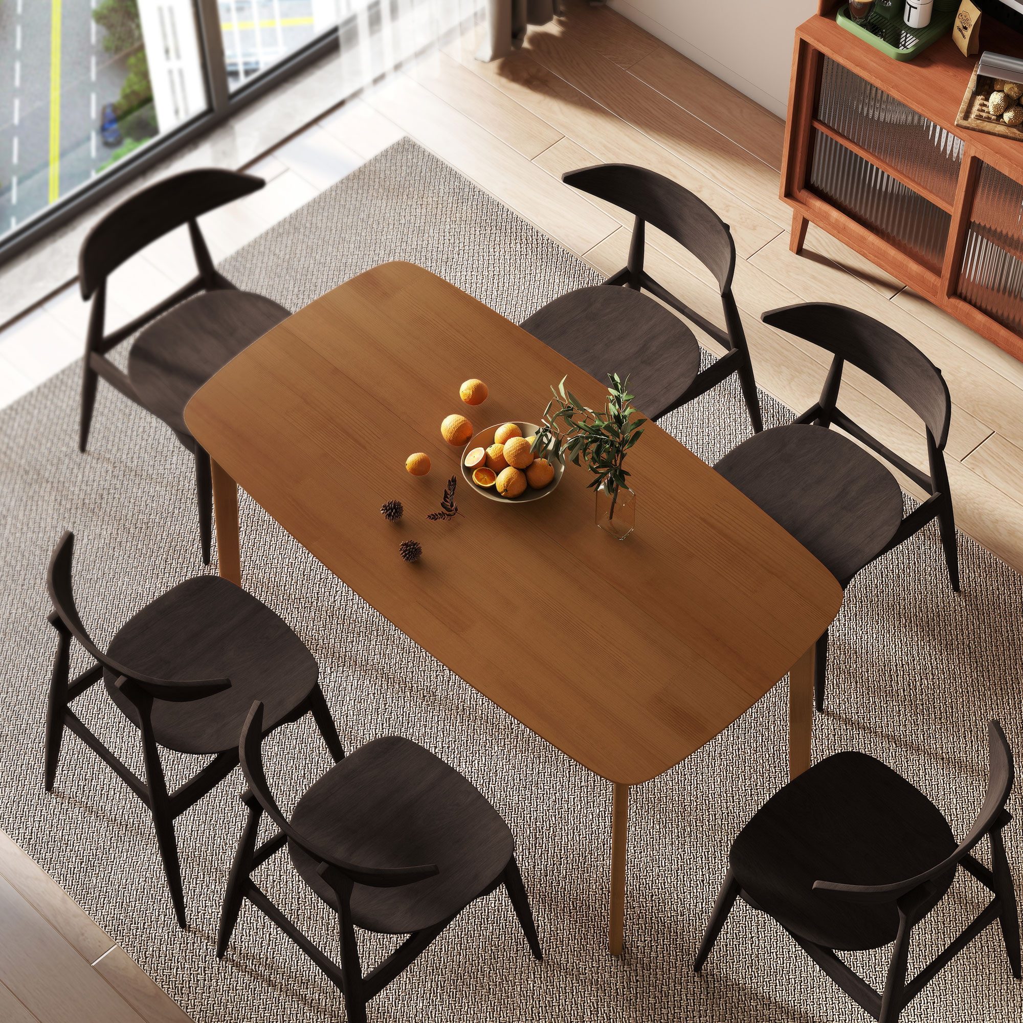 HOMCOM Esstisch Küchentisch für 6 Personen im Landhaus-Stil (Holztisch, 1-St., Esszimmertisch), für Küche, Esszimmer und Wohnzimmer Hellbraun