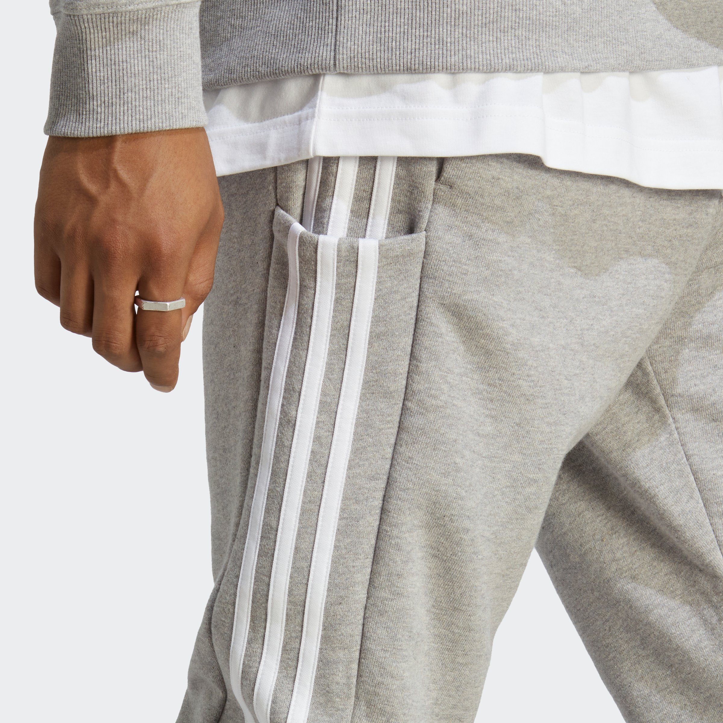 3STREIFEN Medium White Grey Sportswear FRENCH ESSENTIALS TAPERED HOSE / adidas CUFF (1-tlg) TERRY Sporthose Heather