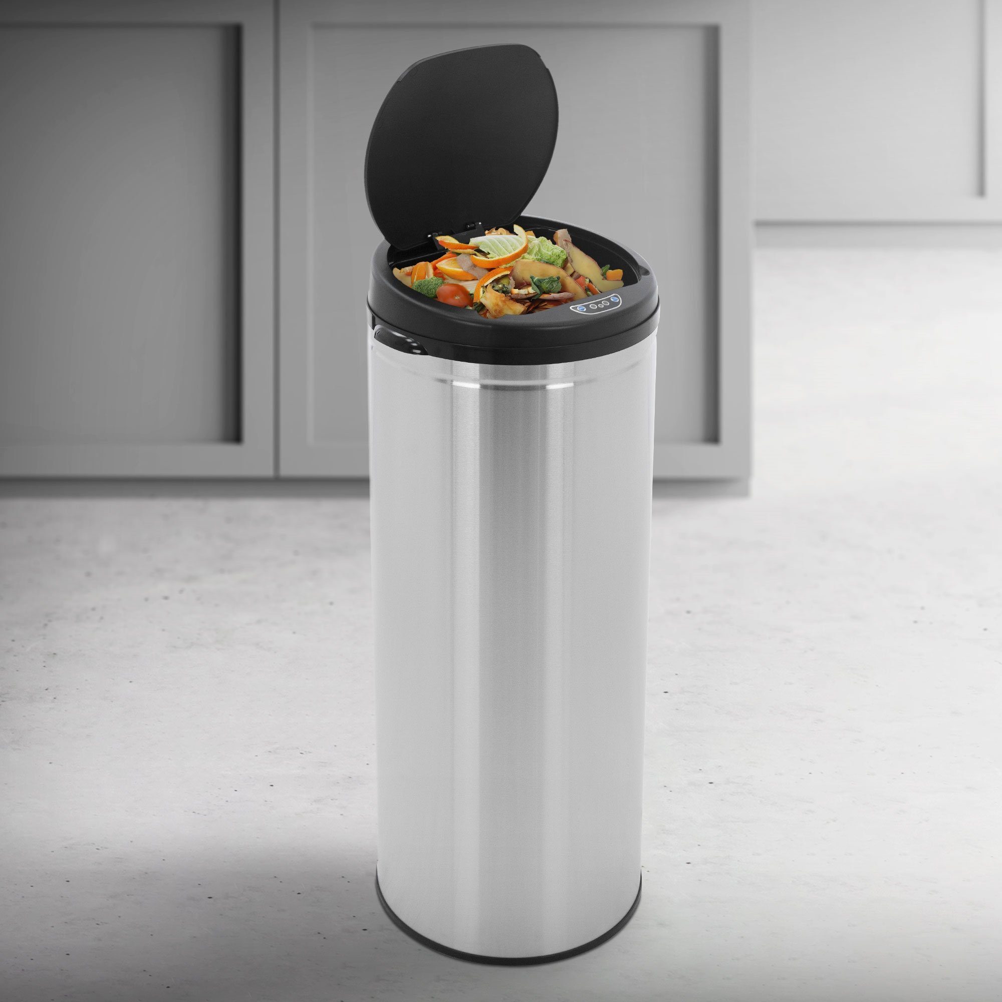 ML-DESIGN Mülleimer Abfalleimer Müllbehälter mit Bewegungssensor für Küche & Büro, Mit Sensor 50L Edelstahl Silber Rund automatisches Öffnen & Schließen