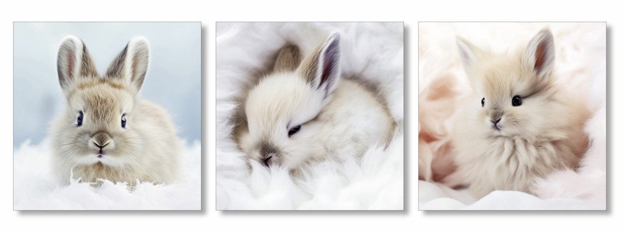 The Wall - the art of framing AG Wandbild Keilrahmenbild kleine Hasen 25 x 25 cm 3 Stück, Tiere