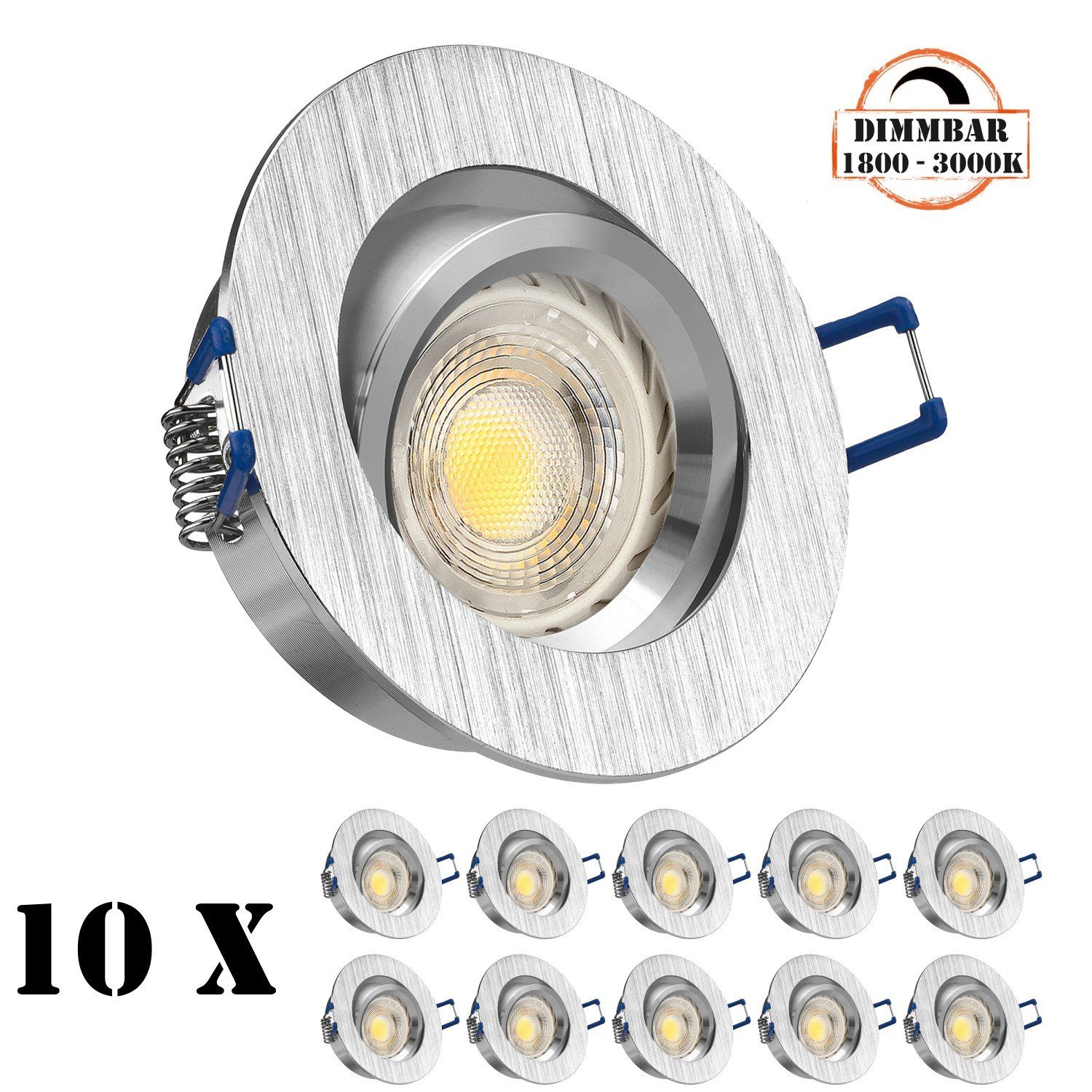 Set LED Einbaustrahler gebürstet GU10 in mit aluminium 5,5W LED Einbaustrahler v LEDANDO LED 10er