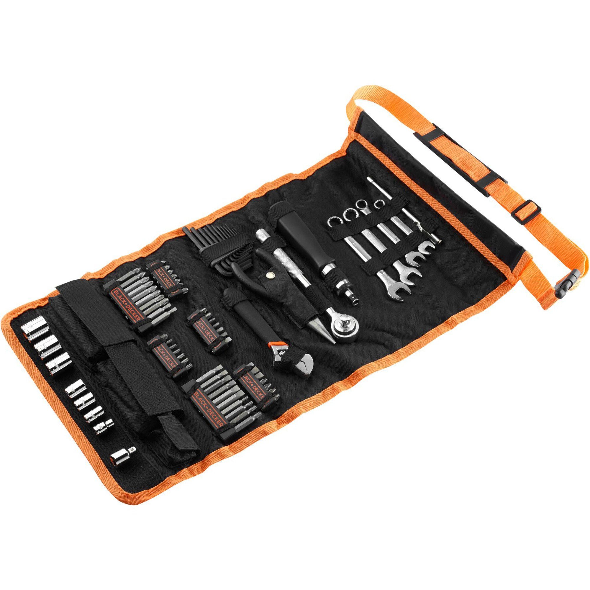 Black + Decker Werkzeugset BLACK+DECKER Mechaniker-Set mit Rolltasche, (76-tlg)