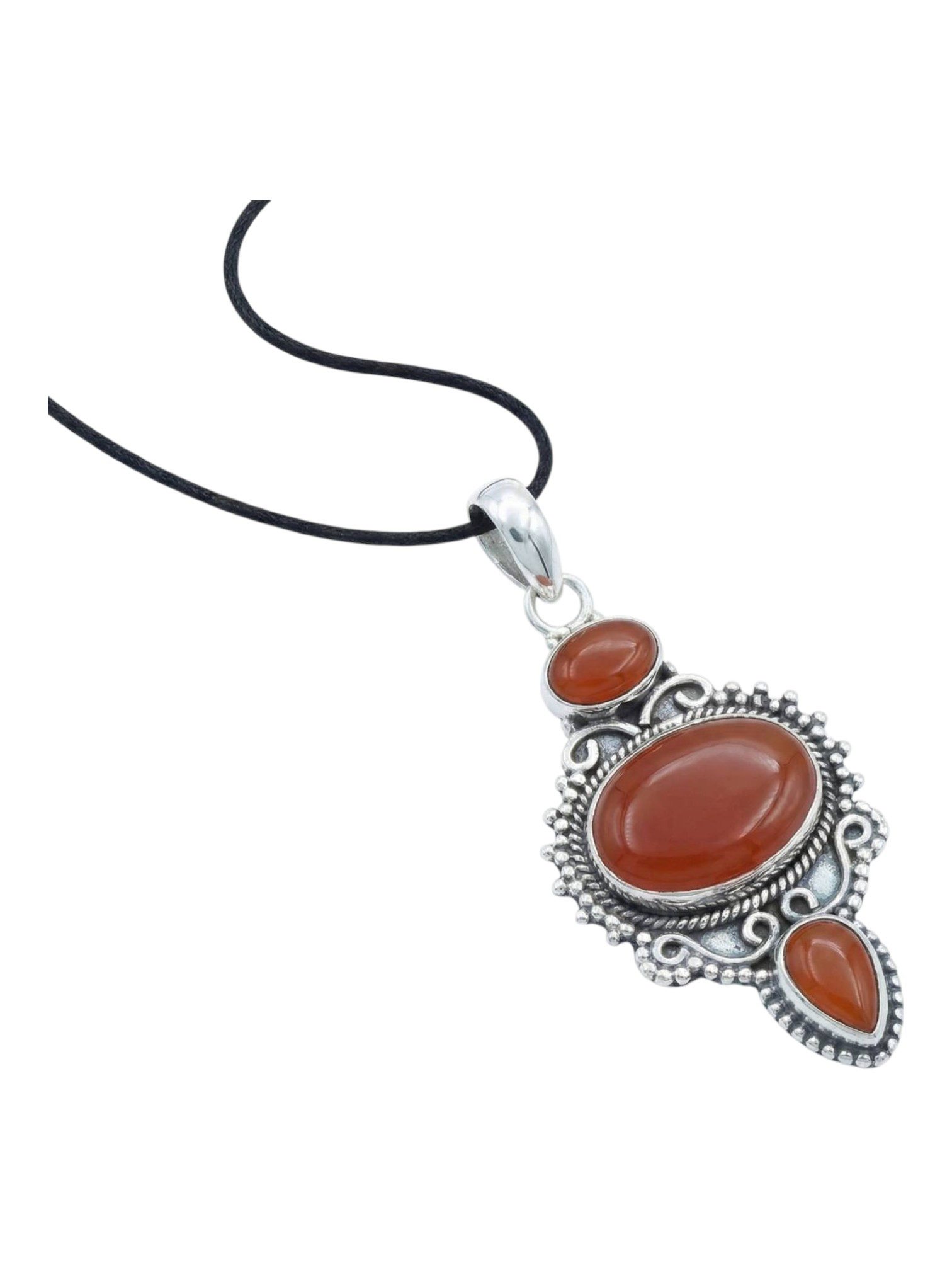 mantraroma Kettenanhänger BURUNG aus 925 Silber mit Karneol (Kettenanhänger am Baumwollband im Schmuckbeutel), 925 Sterling Silber Kettenanhänger für Damen