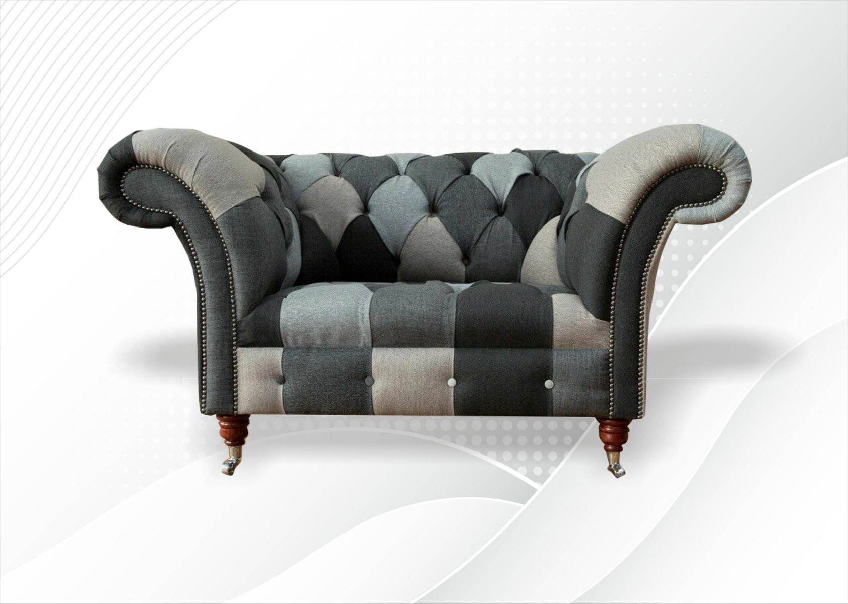 JVmoebel Sofa Designer Chesterfield Stoff Couch Luxus Sessel 1.5 Sitzer Polster Sofa, Made in Europe