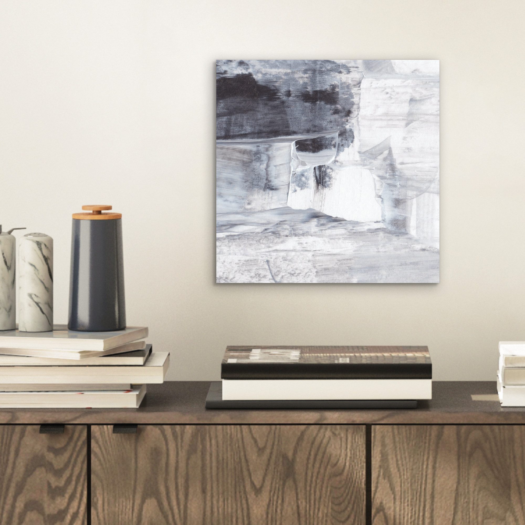 MuchoWow Metallbild Kunst - Farbe - Weiß - Schwarz - Grau, Inkl. Aufhängung günstig online kaufen