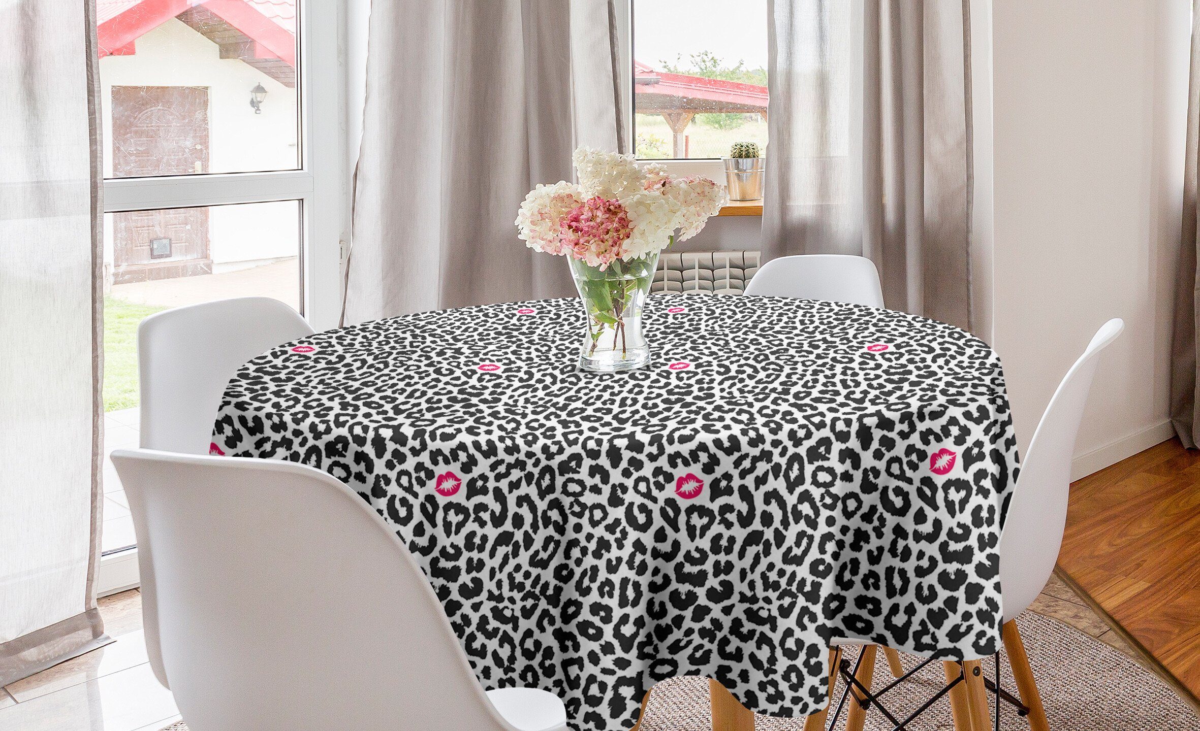 Abakuhaus Tischdecke Kreis Tischdecke Abdeckung für Esszimmer Küche Dekoration, Safari Gepard-Leopard-Kuss