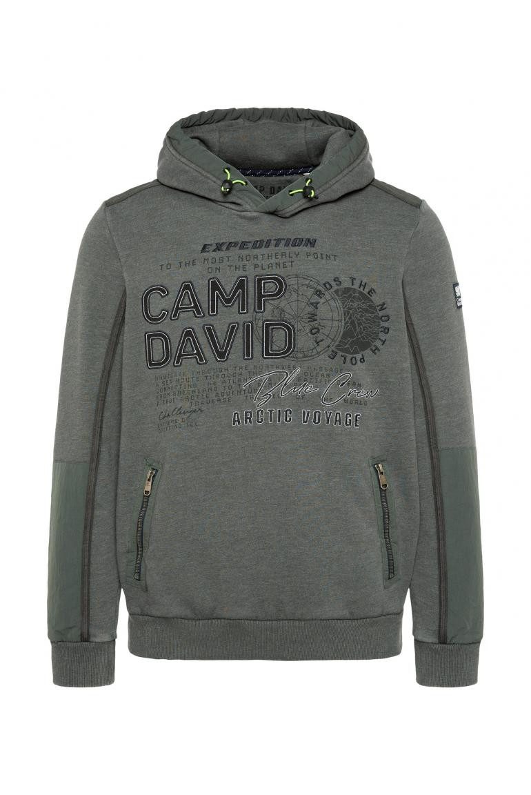 CAMP DAVID Hoodie im Materialmix mit Zippertaschen dark forest günstig online kaufen