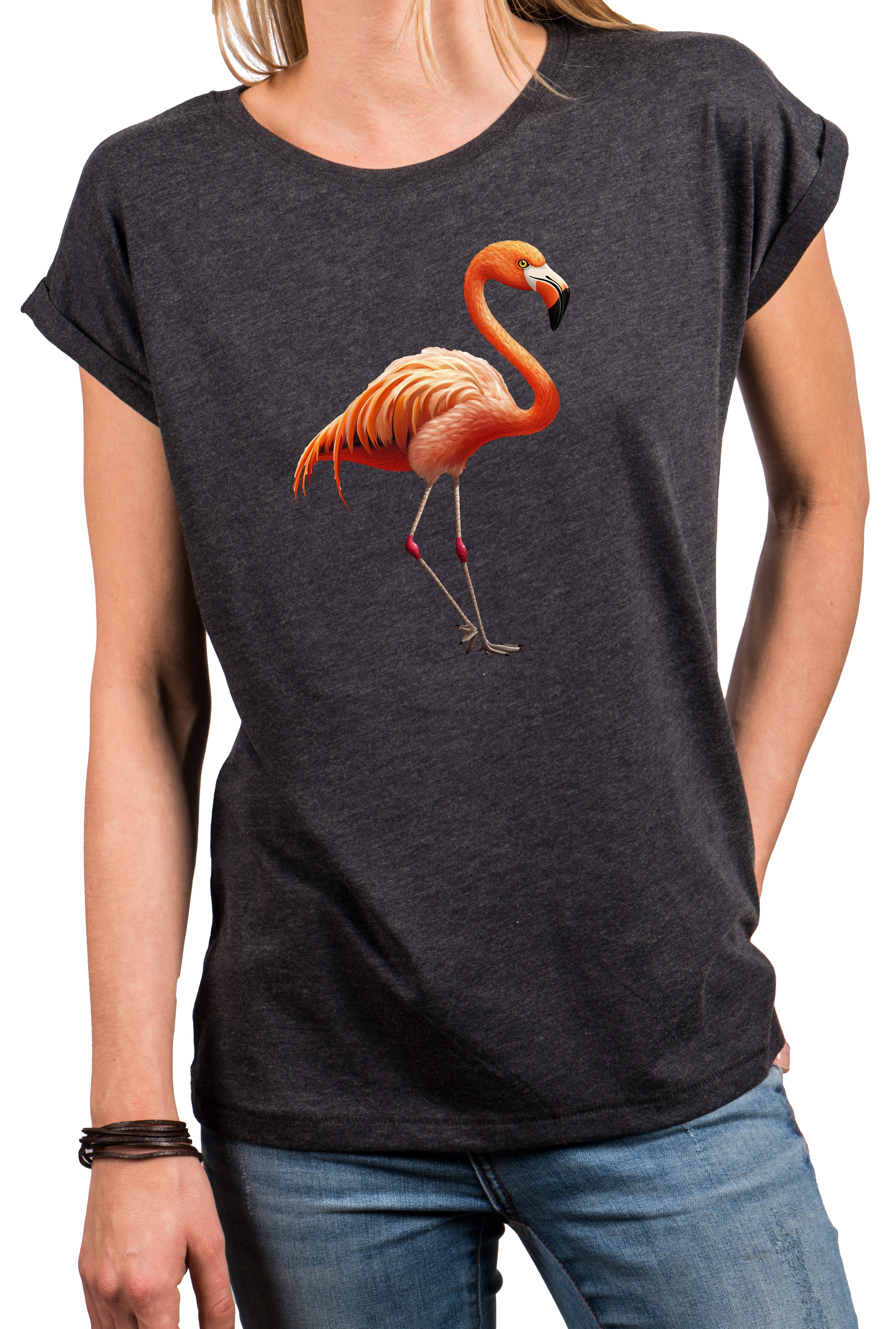 MAKAYA Print-Shirt Damen Flamingo Sommer Kurzarm günstig online kaufen