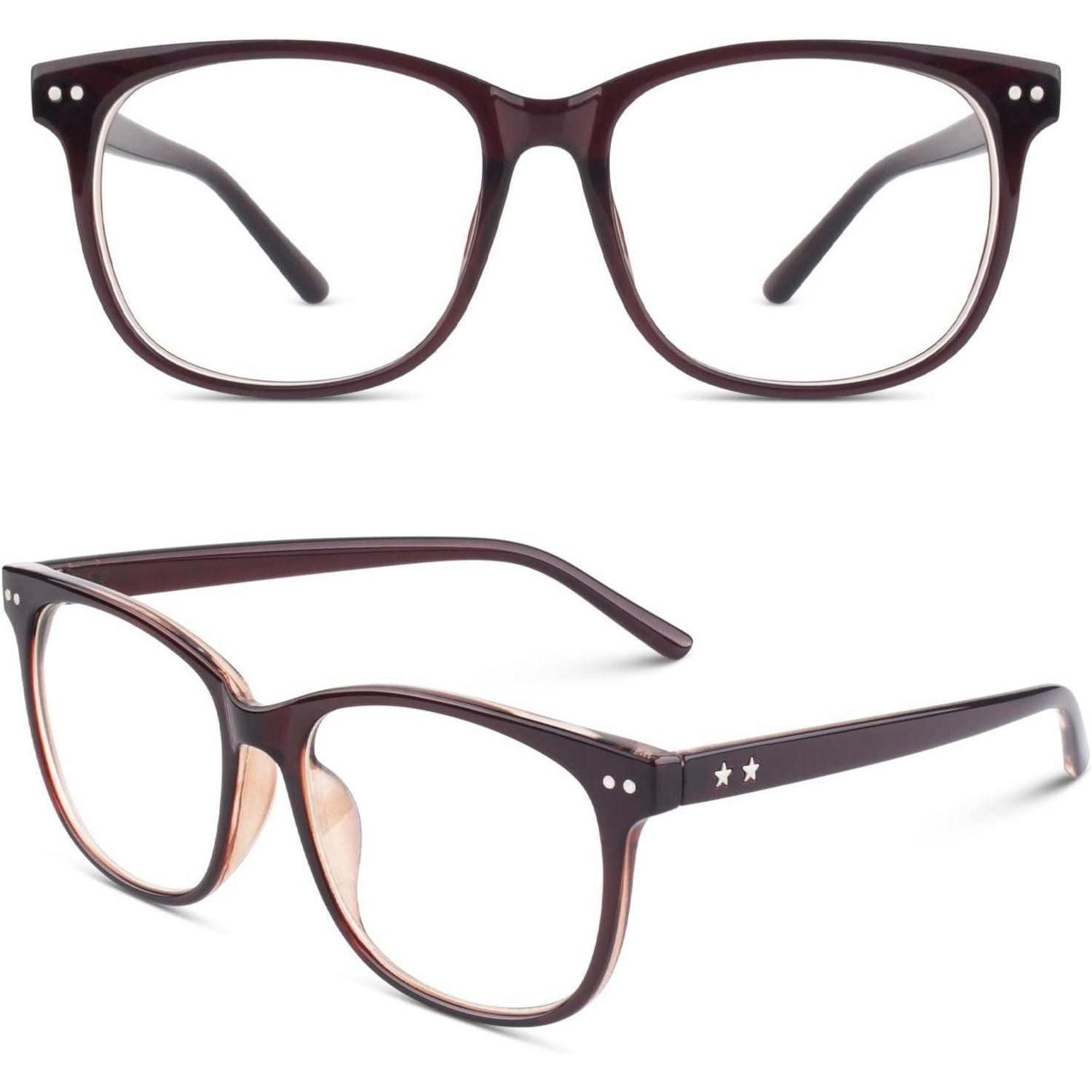 LuxusKollektion Brillengestell Nerdbrille Pantobrille Klarglas 80er Damen Herren Braun