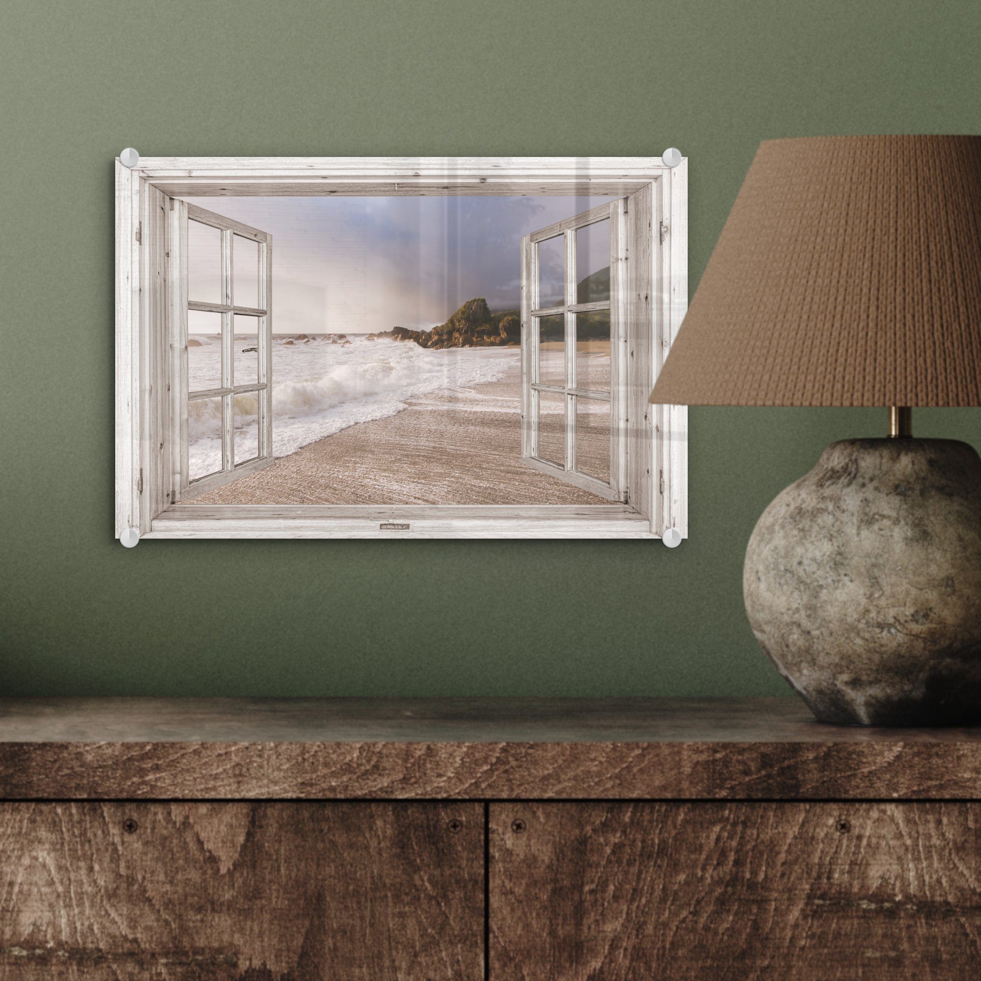Meer, Bilder MuchoWow - Acrylglasbild - Glas Foto auf Glasbilder St), auf - Strand - Aussicht Glas (1 Wandbild Wanddekoration -