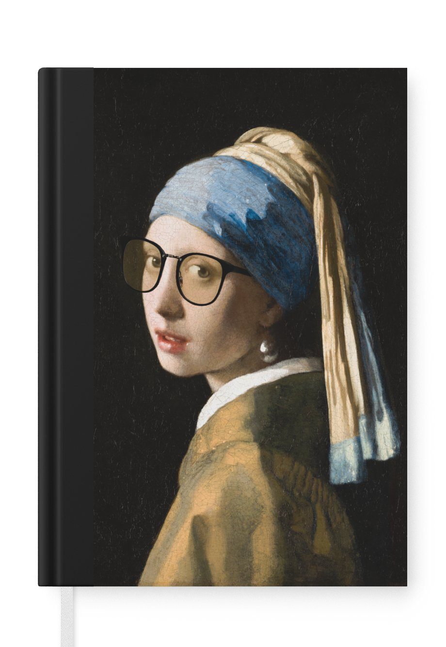 MuchoWow Notizbuch Das Mädchen mit dem Perlenohrring - Johannes Vermeer - Brillen, Journal, Merkzettel, Tagebuch, Notizheft, A5, 98 Seiten, Haushaltsbuch