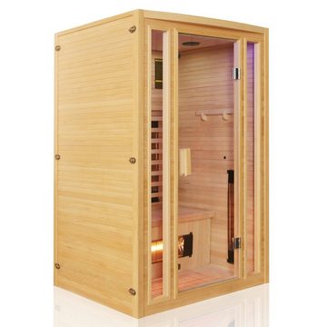 TroniTechnik Infrarotkabine MANILA 120 Wärmekabine, bis zu 2 Personen, 5 Vollspektrumstrahler, BxTxH: 100 x 100 x 190 cm, (mit Farblichttherapie,Ionisator mit Ozondesinfektion und Aromatherapie, Multimedia und zusätzlich USB-Anschluss & Bluetooth möglich) Sauna aus Hemlock-Tannenholz, leichter Aufbau dank Stecksystem