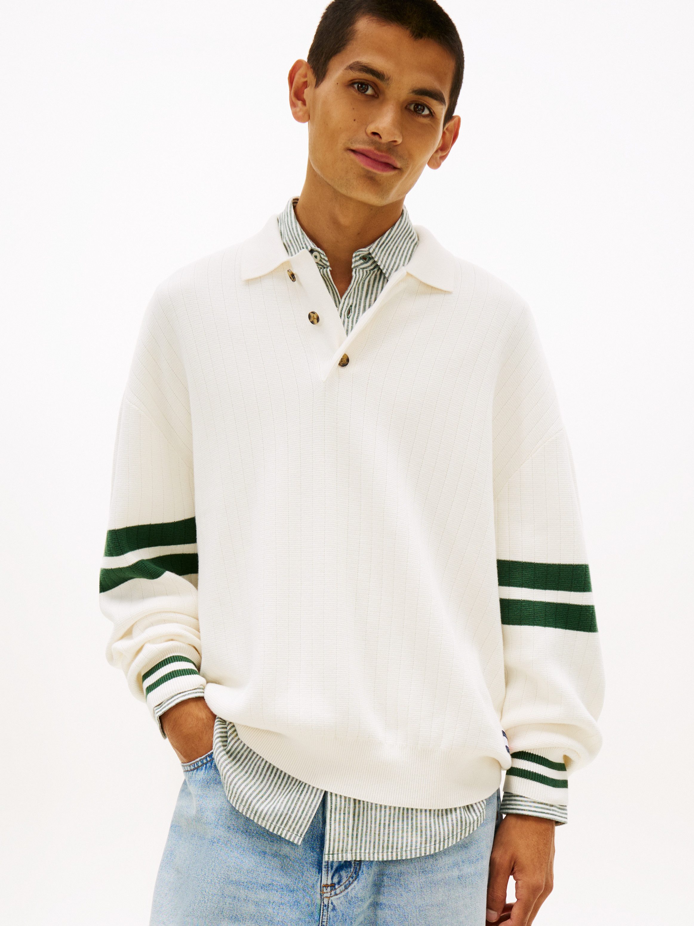 Tommy Jeans Polokragenpullover TJM 90S BLOCK KNITTED Relaxed fit mit Streifendetails