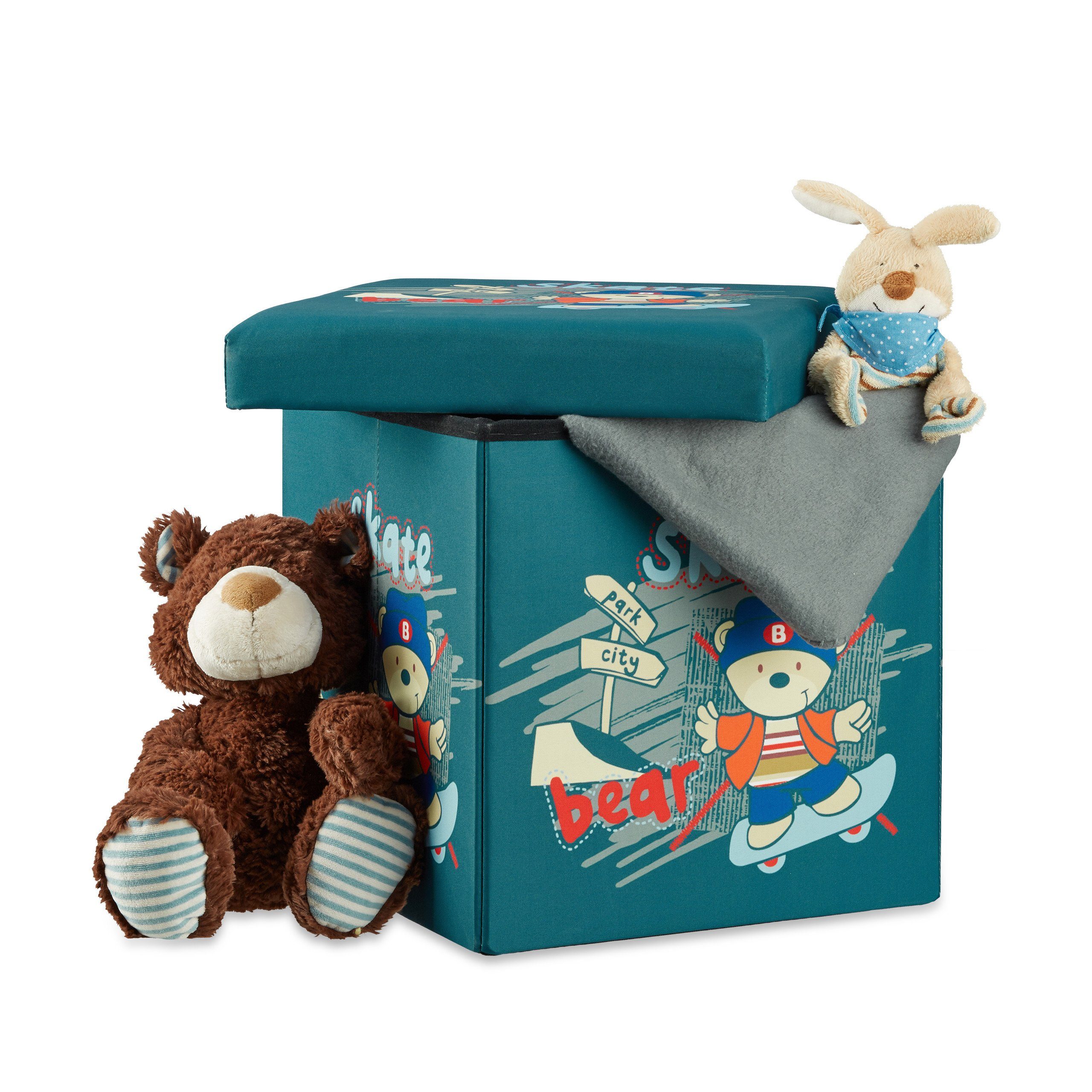 relaxdays Sitzhocker Sitzhocker für Kinder mit Stauraum, Bär