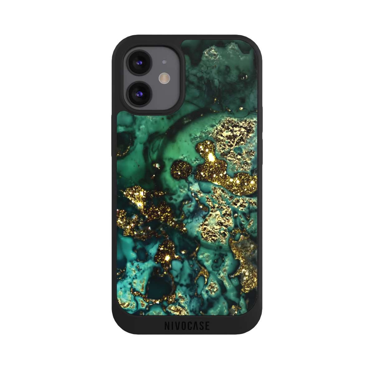 NIVOCASE Handyhülle Marmor Glitzer Look Muster Cyan Glitter Marble Look, Apple iPhone 12 mini Handyhülle Hülle NIVOpure Case Schwarz