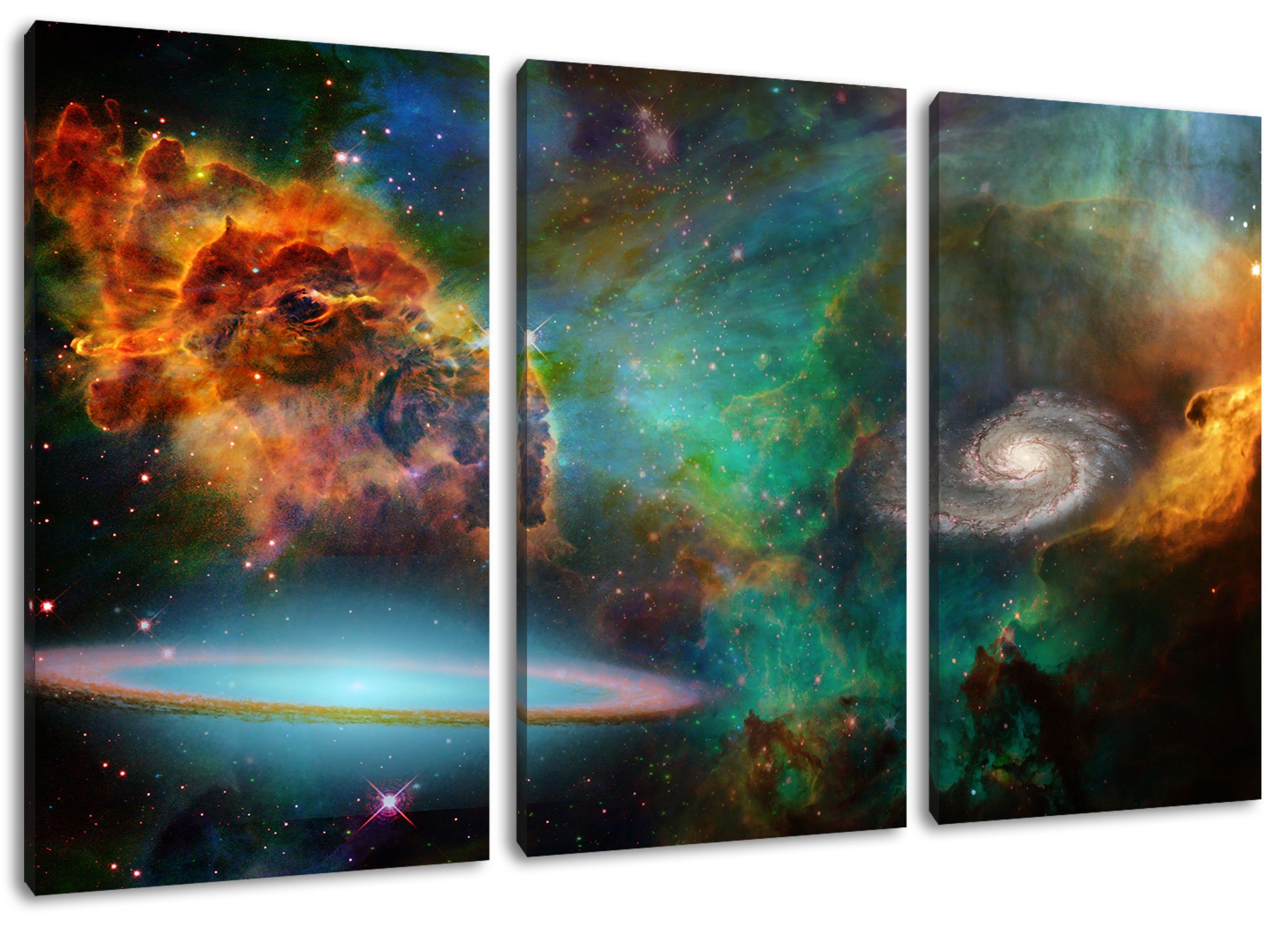 Pixxprint Leinwandbild Galaxie St), mit 3Teiler (1 mit inkl. Galaxie bespannt, Sternennebel fertig Leinwandbild (120x80cm) Sternennebel, Zackenaufhänger