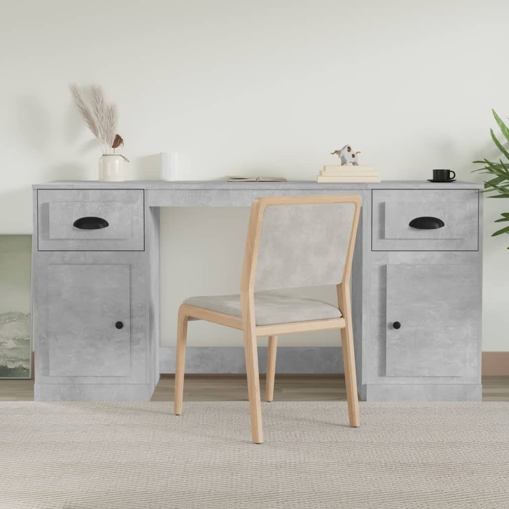 furnicato Schreibtisch mit Stauraum 154,5 x 50 x 75 cm Betongrau (1-St), Stabiler Computertisch mit integriertem Schrank und viel Stauraum