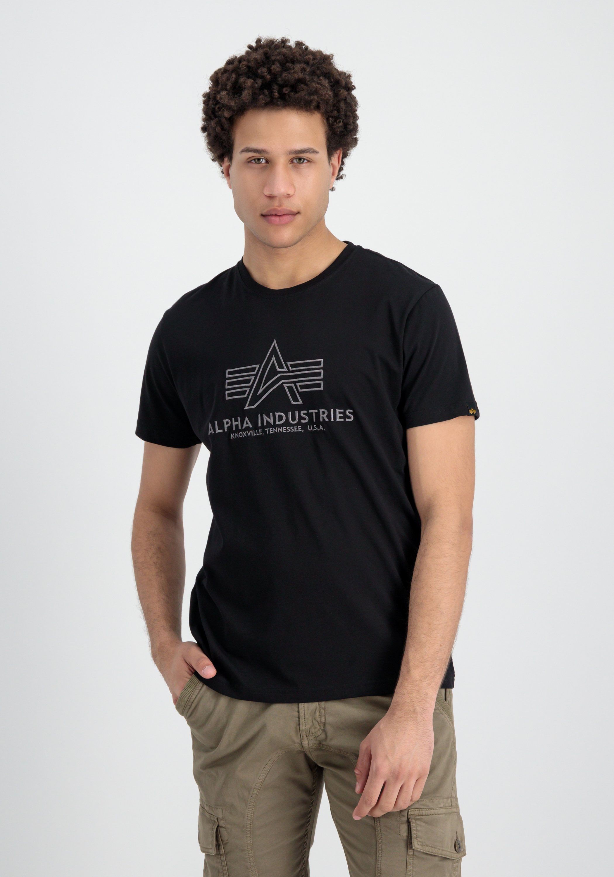 Alpha Industries T-Shirt Alpha Industries Men - T-Shirts Basic T Embroidery black / gun metal