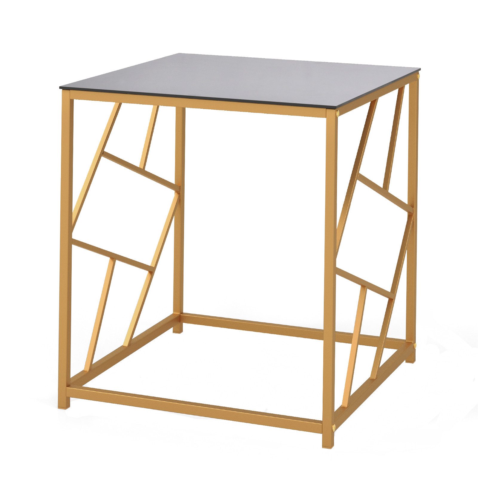 COSTWAY Beistelltisch (2-St), mit gehärteter Glasplatte, Metall, gold 50x50x55cm