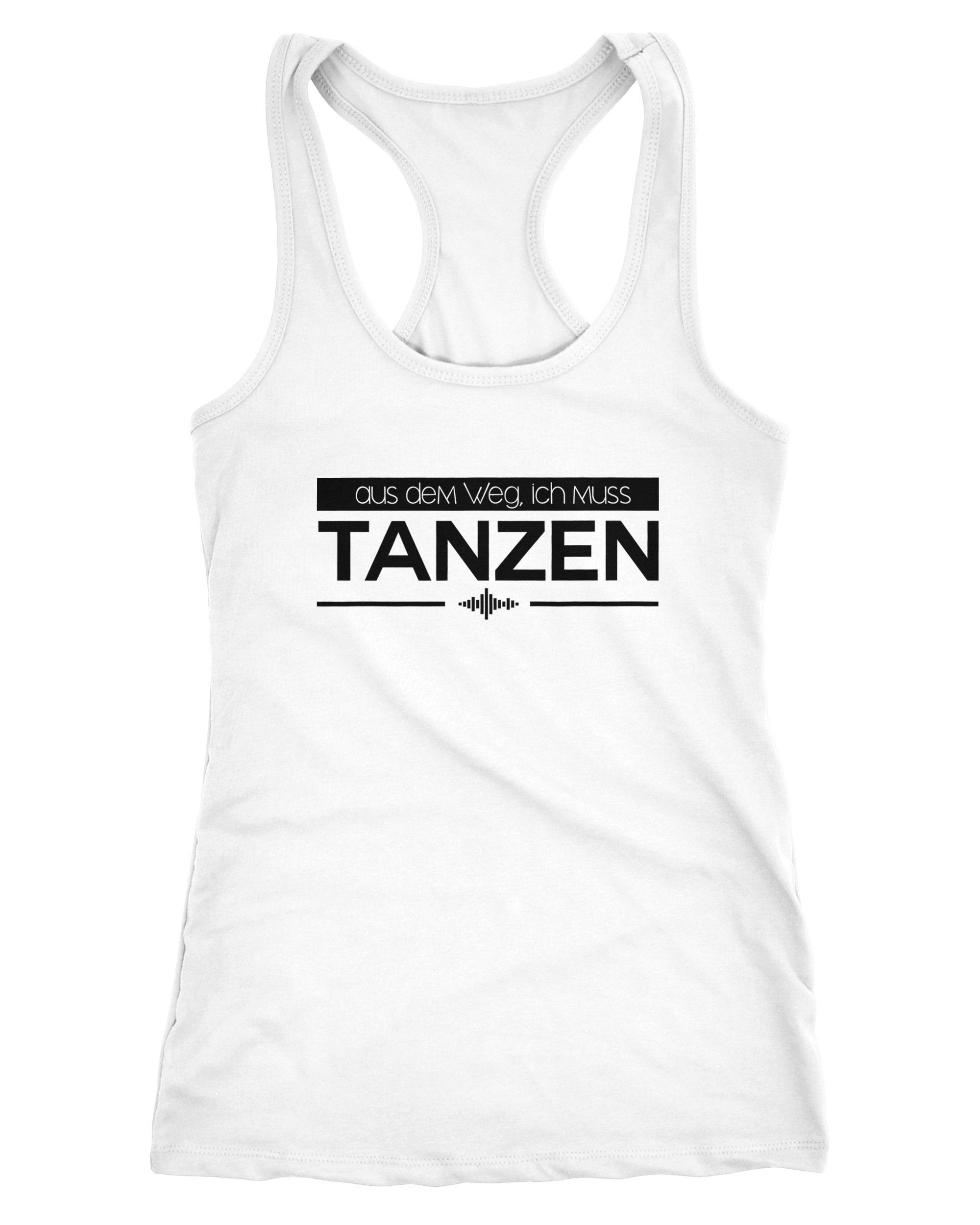 MoonWorks Tanktop Damen Tanktop aus dem Weg ich muss tanzen Party Feiern Sprüche Festival Racerback Moonworks®