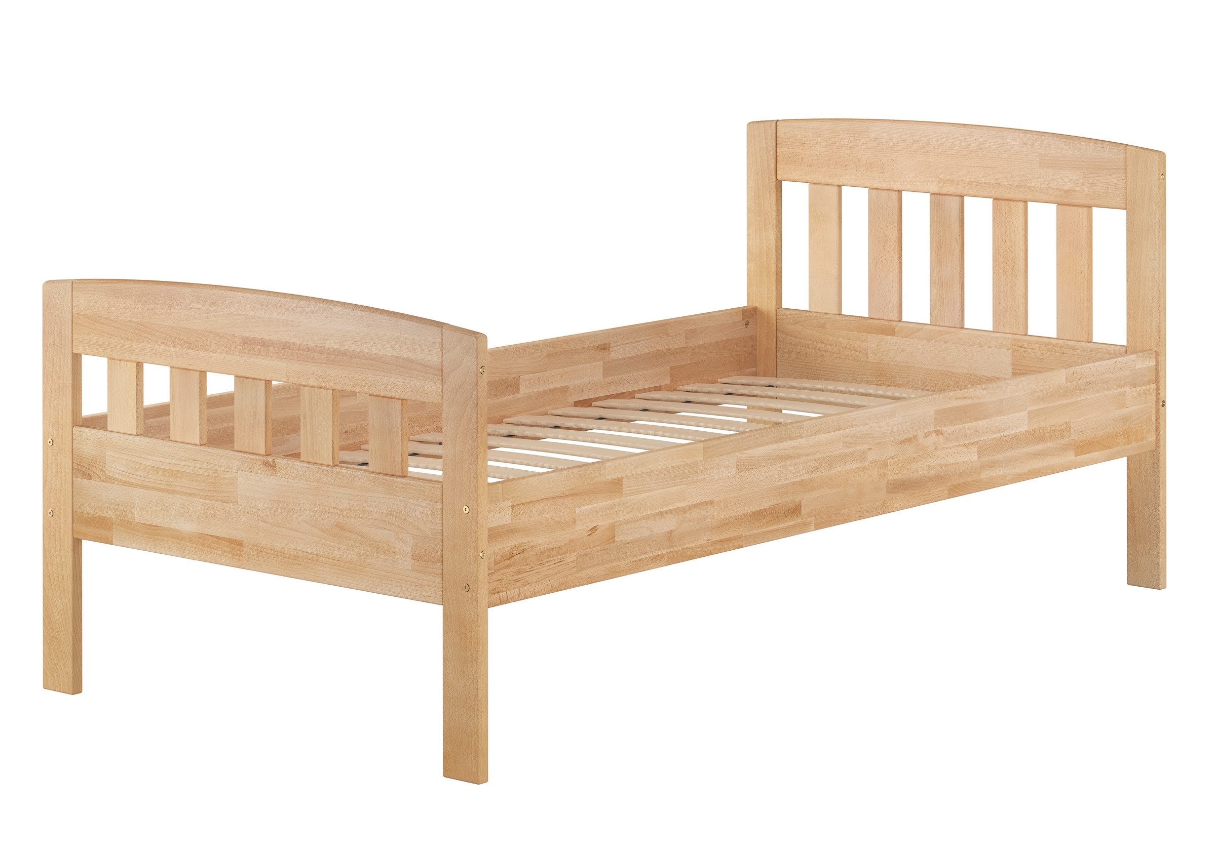 ERST-HOLZ Massivholzbett Einzelbett Echtholzbett Massivholzbett 90x200 cm Buche Natur, Buche farblos lackiert