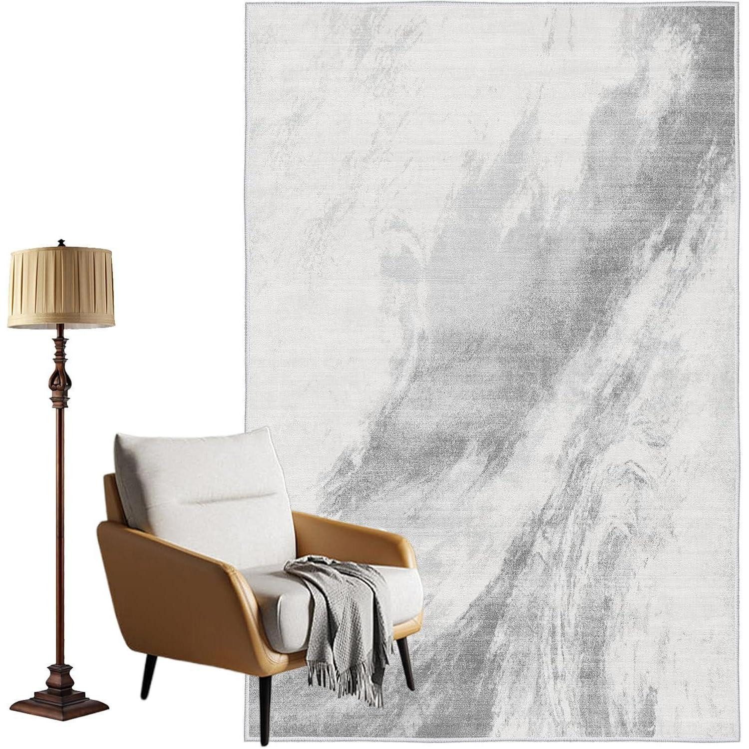 LuxusKollektion Designteppich Teppich Wohnzimmer Kurzflor Waschbar Hellgrau günstig online kaufen