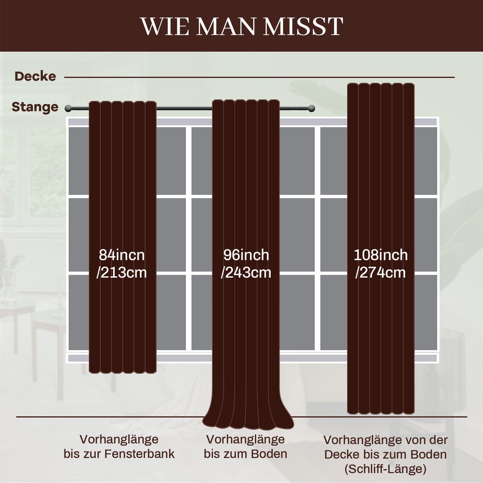 Gardine Thermogardine, Schlafzimmer,Kinderzimmer für Druck (2 Stück SmatVorhang, Kräuselband, Gold Fenster, Sunicol, St), Wohnzimmer, Toffeebraun 2 Blickdicht Verdunkelungsvorhang