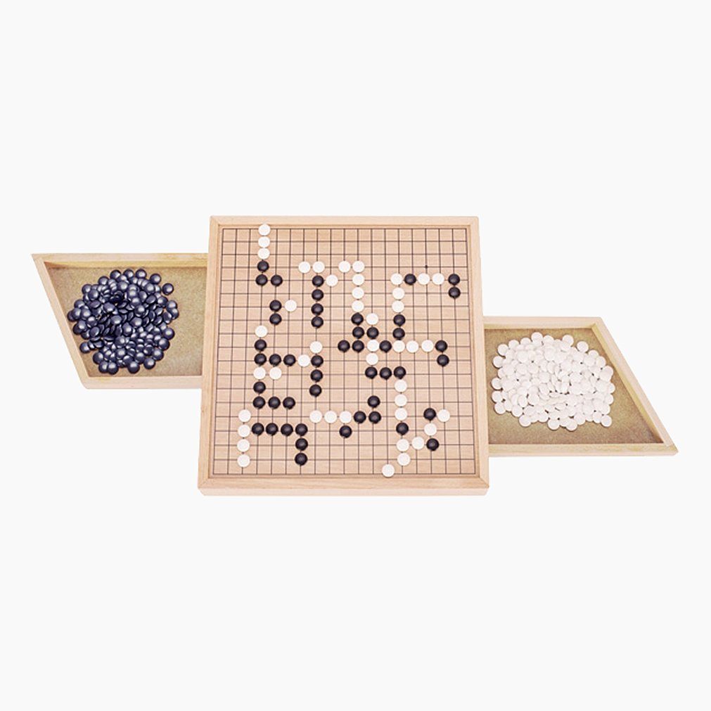 goki Spielesammlung Go Brettspiel mit Ausziehfächern, Klassisches, strategisches Brettspiel für zwei Spieler, Go Brettspiel mit Ausziehfächern