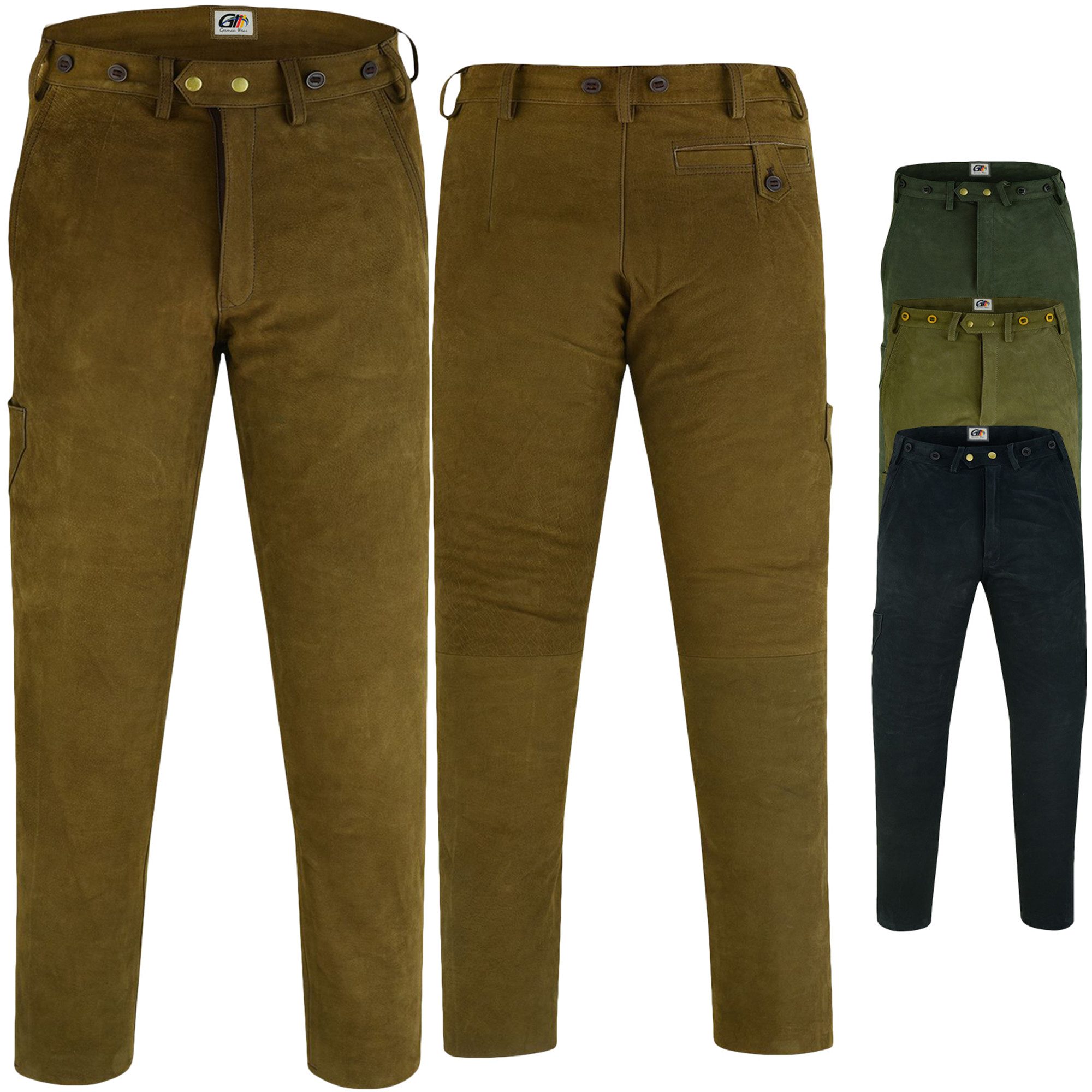 German Wear Lederhose GW604 Lange Jagdhose Jagdlederhose Jägerhose Nubukleder