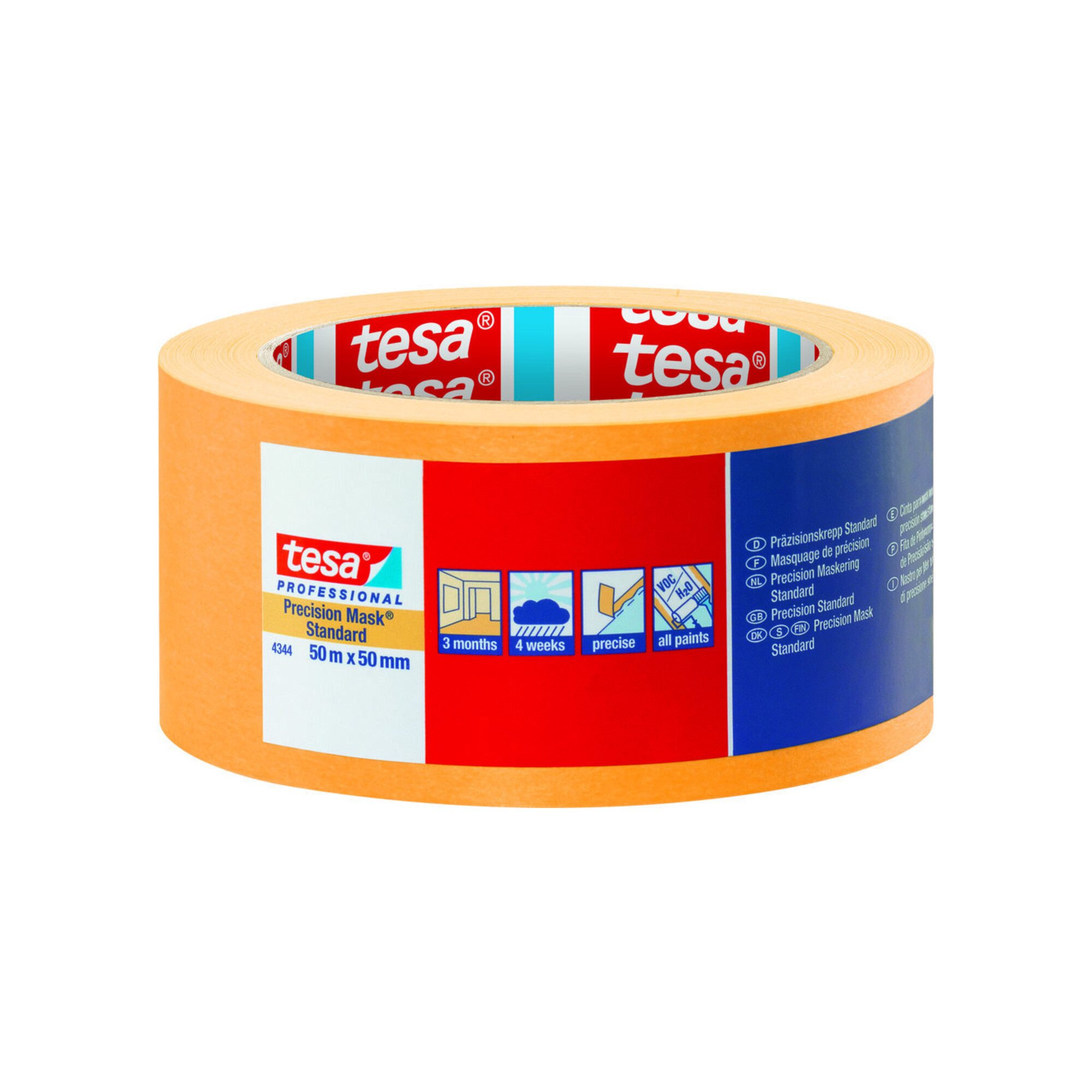tesa Kreppband Präzisionskrepp 4344 Stand.glatt hellbeige L.50m B.50mm Rl.TESA 3 Stk