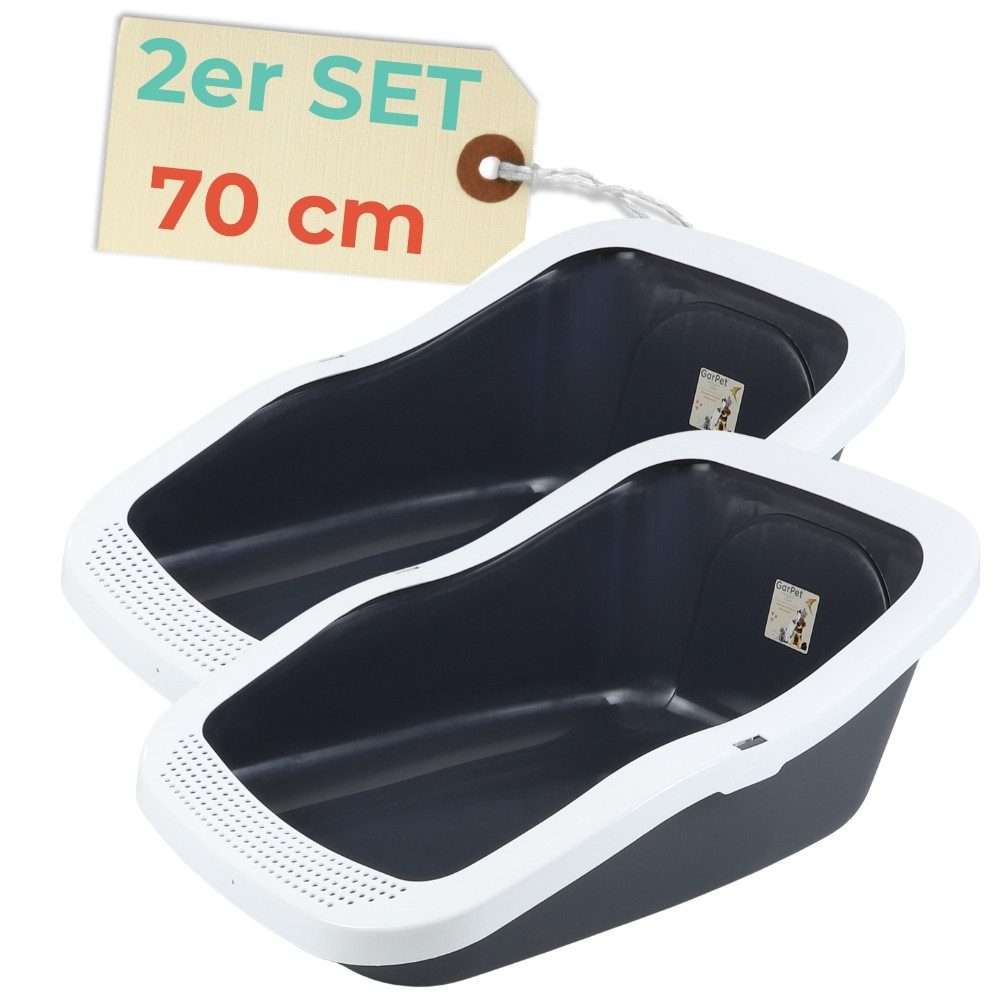 GarPet Katzentoilette 2er Set XXL Katzenklo Katzentoilette groß 70 cm offen hoher Rand