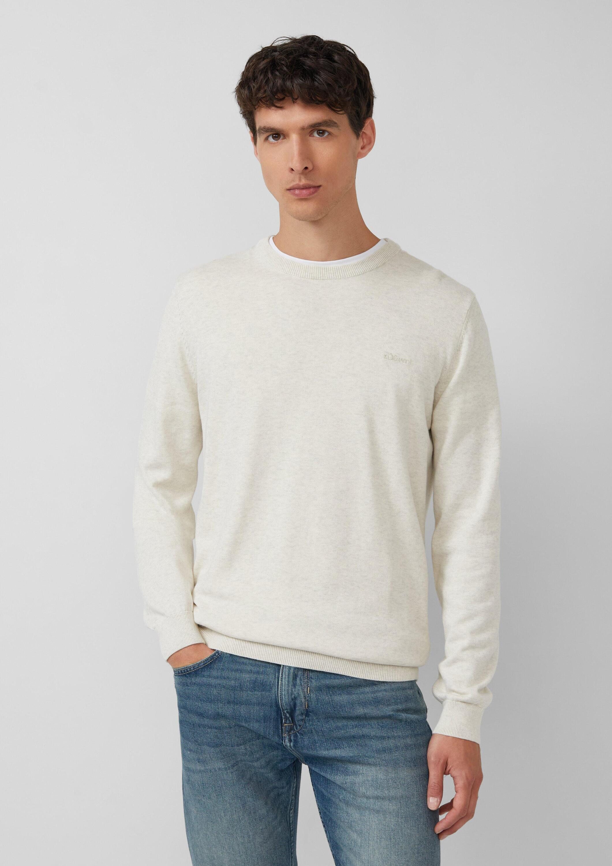 s.Oliver Longpullover Strickpullover Baumwollpullover mit Logo-Stickerei