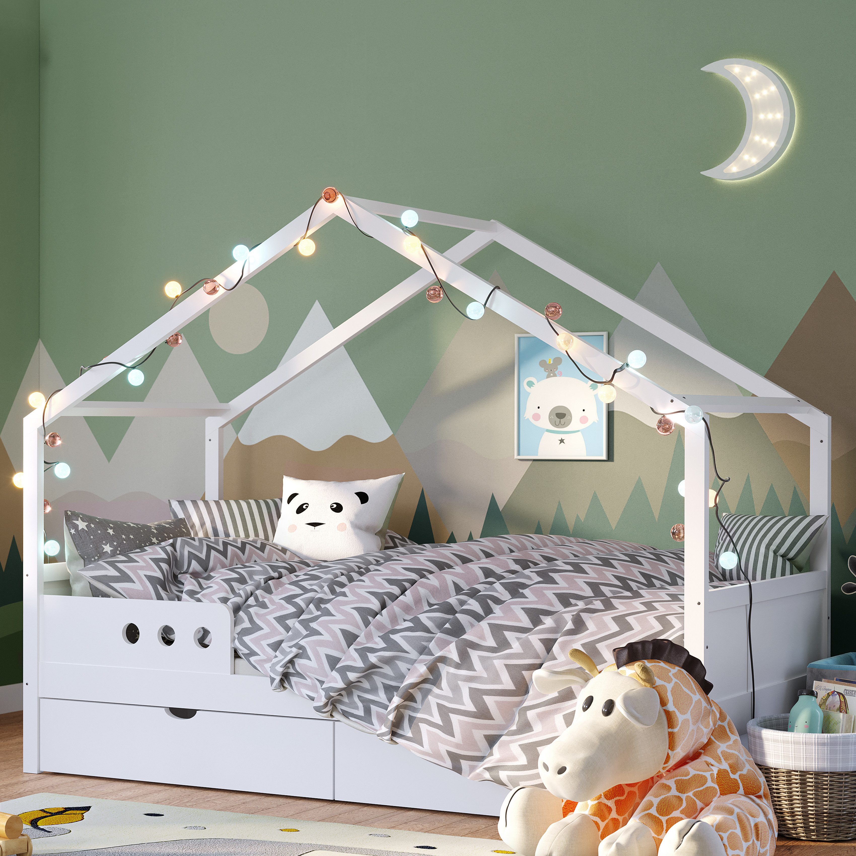 Bellabino Hausbett Bela (Kinderbett 90x200 cm, mit großer Schublade und Mat günstig online kaufen